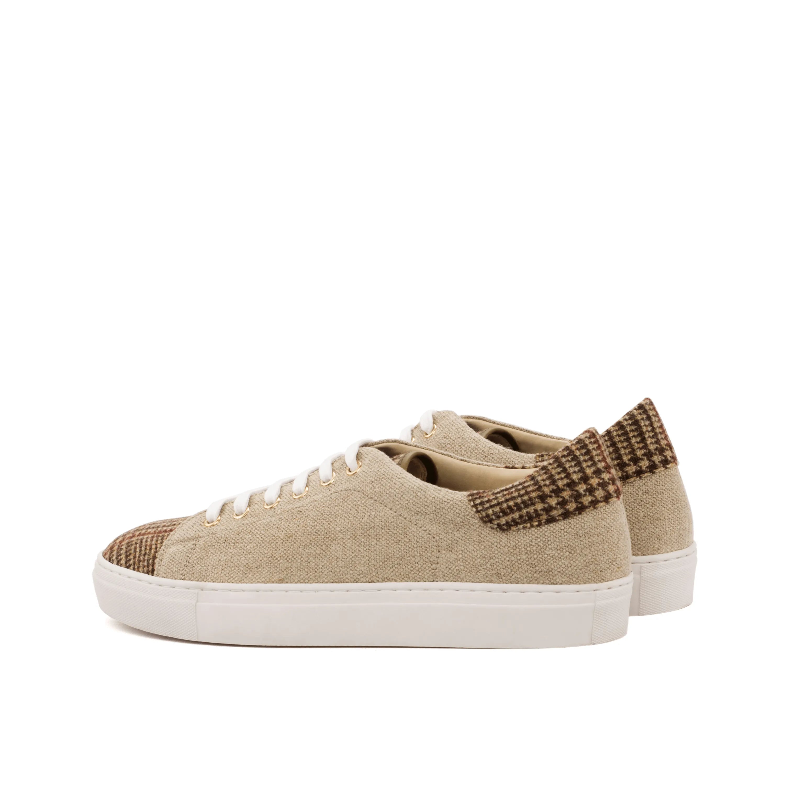 Beghoso Trainer Sneaker II in beige canvas with houndstooth accents
