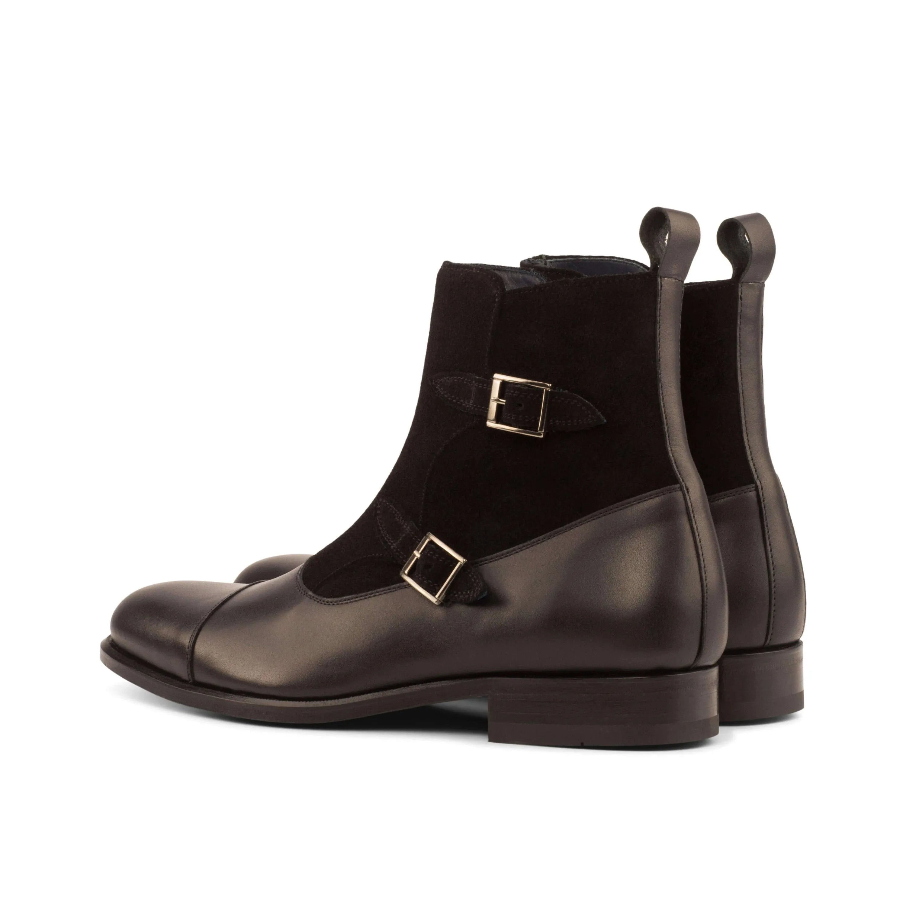 Benny Octavian Boots II: brown leather suede double monk strap boots
