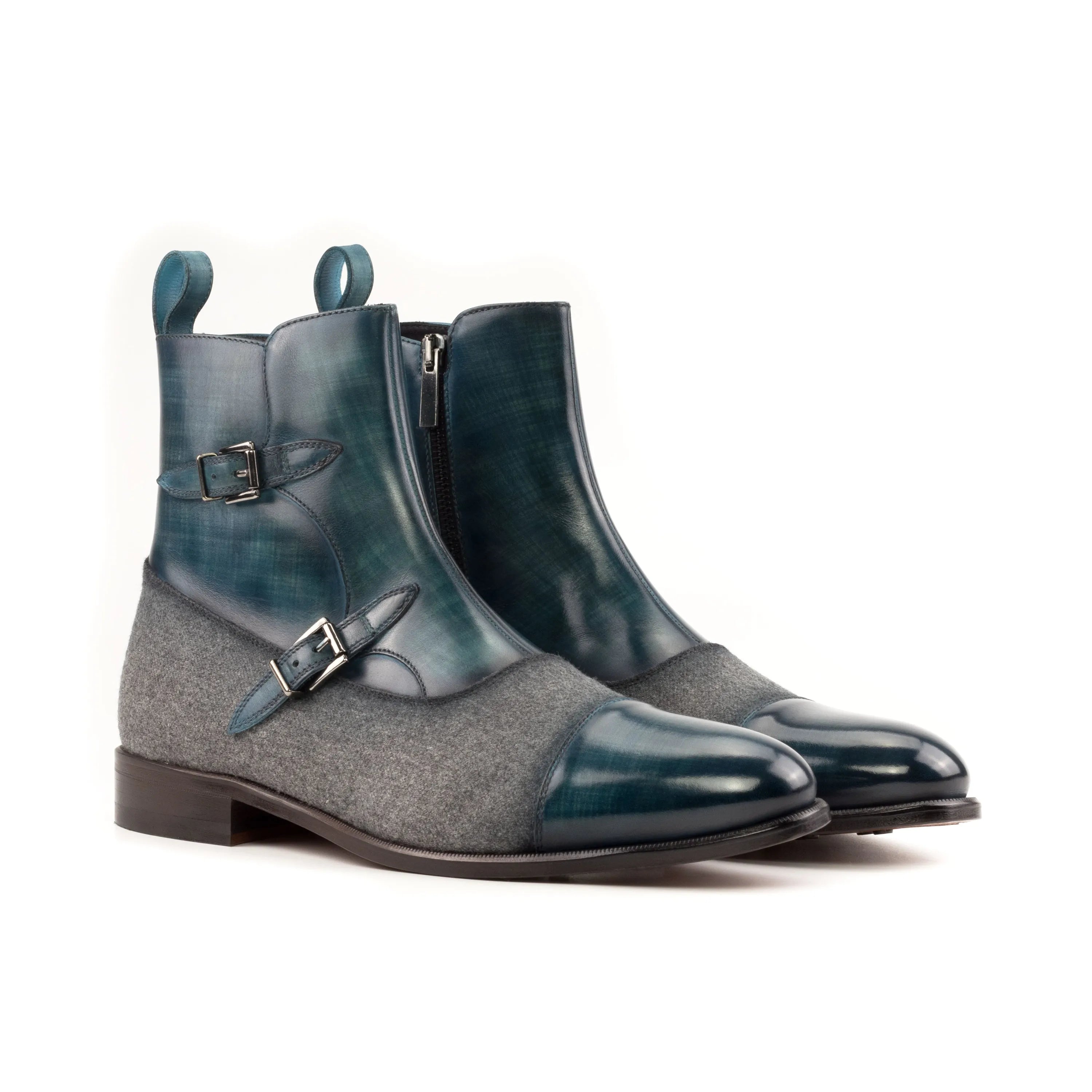 Biagio Octavian Patina Boots II in two-tone leather and wool