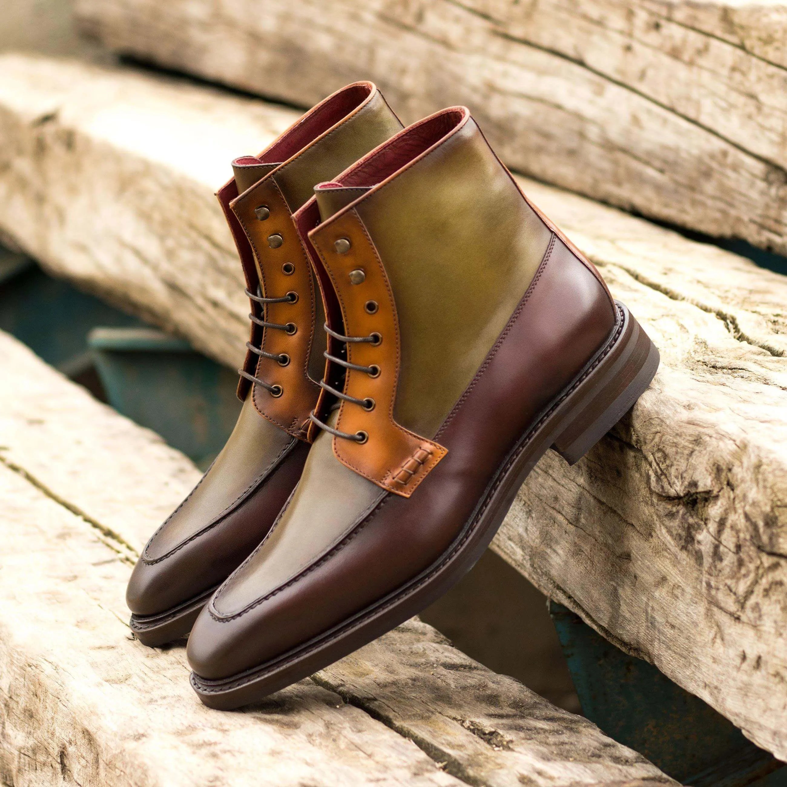 Birmingham moc boot with two-toned leather lace-up design
