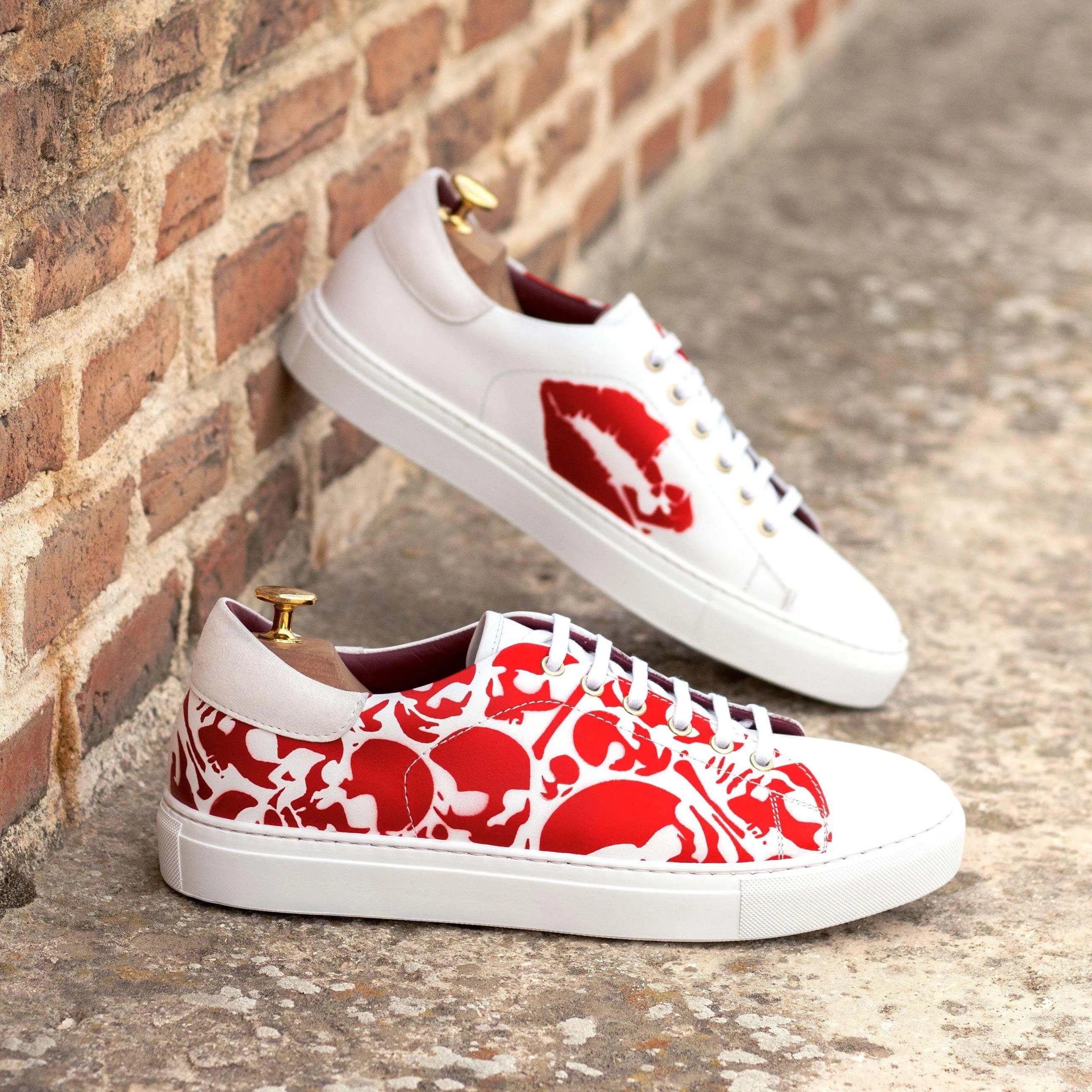 Blake trainer sneaker: two white sneakers with red designs