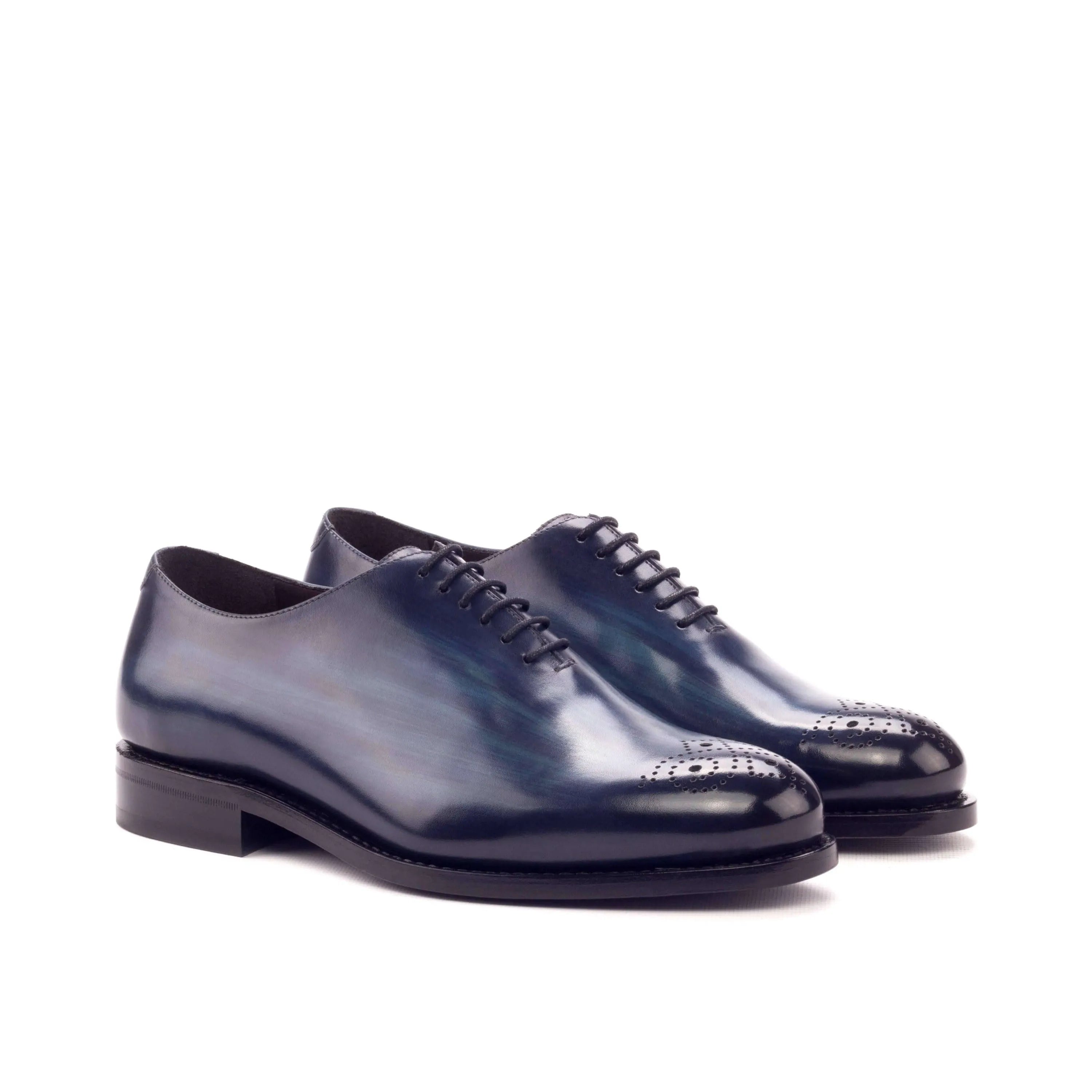 Bluemoon wholecut patina blue leather dress shoes pair