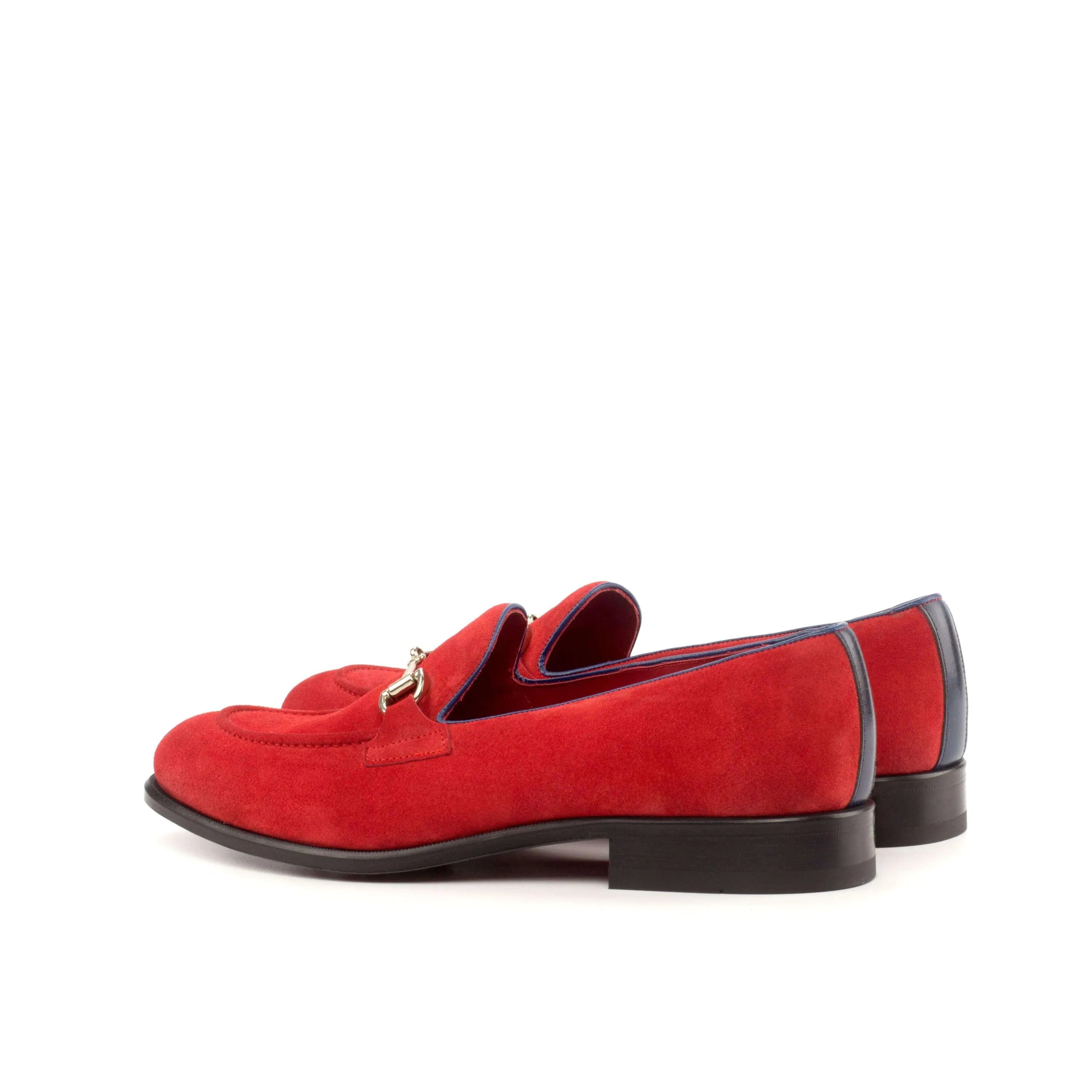 Red Bossy Loafers II suede with gold hardware, luxury bespoke shoes for men