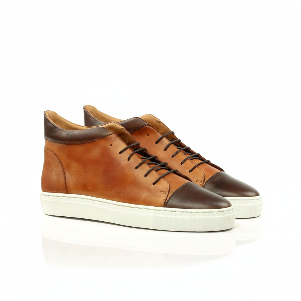 Bowie high painted calf two-tone leather high-top sneakers for men