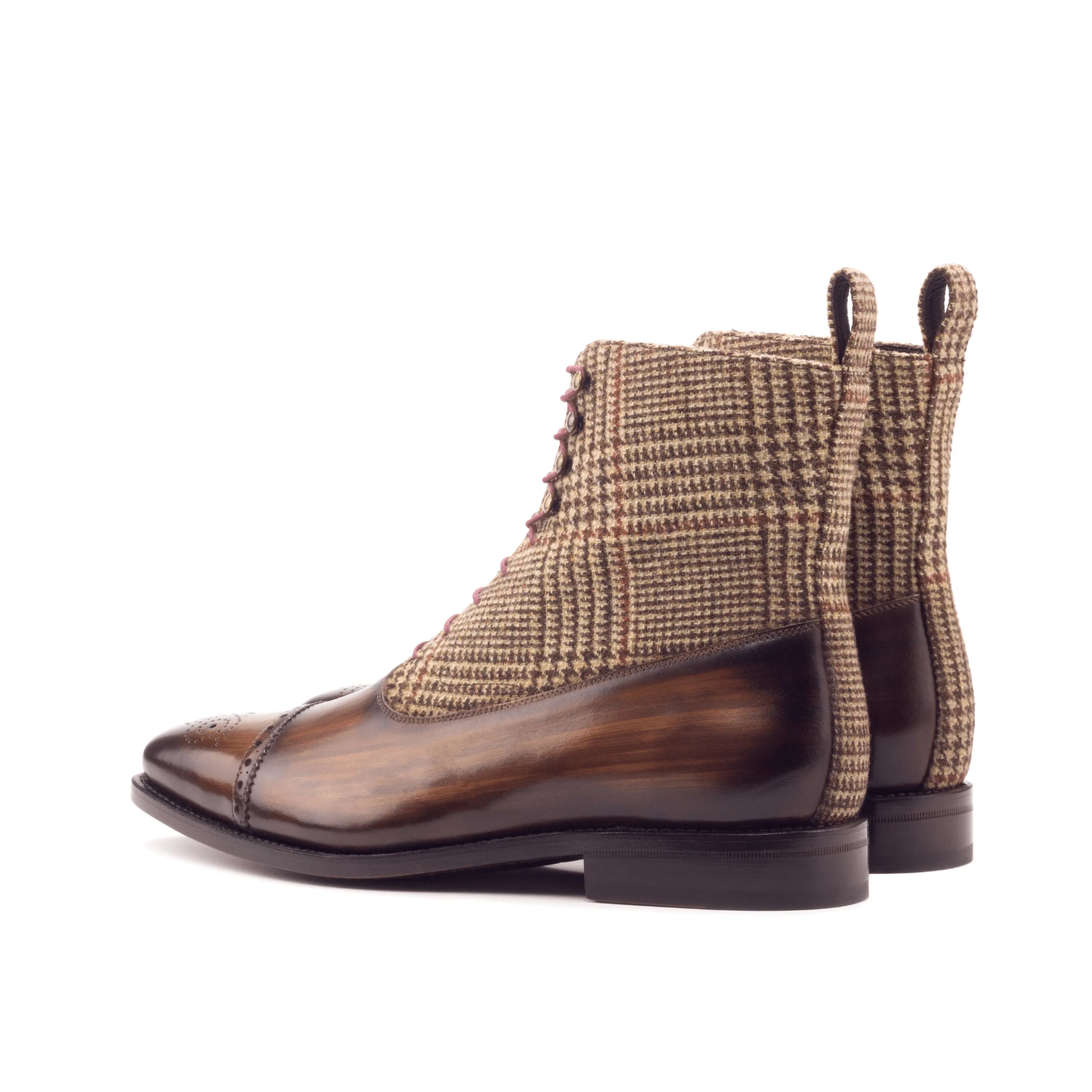Caine Balmoral Patina Boots II in brown leather and tweed