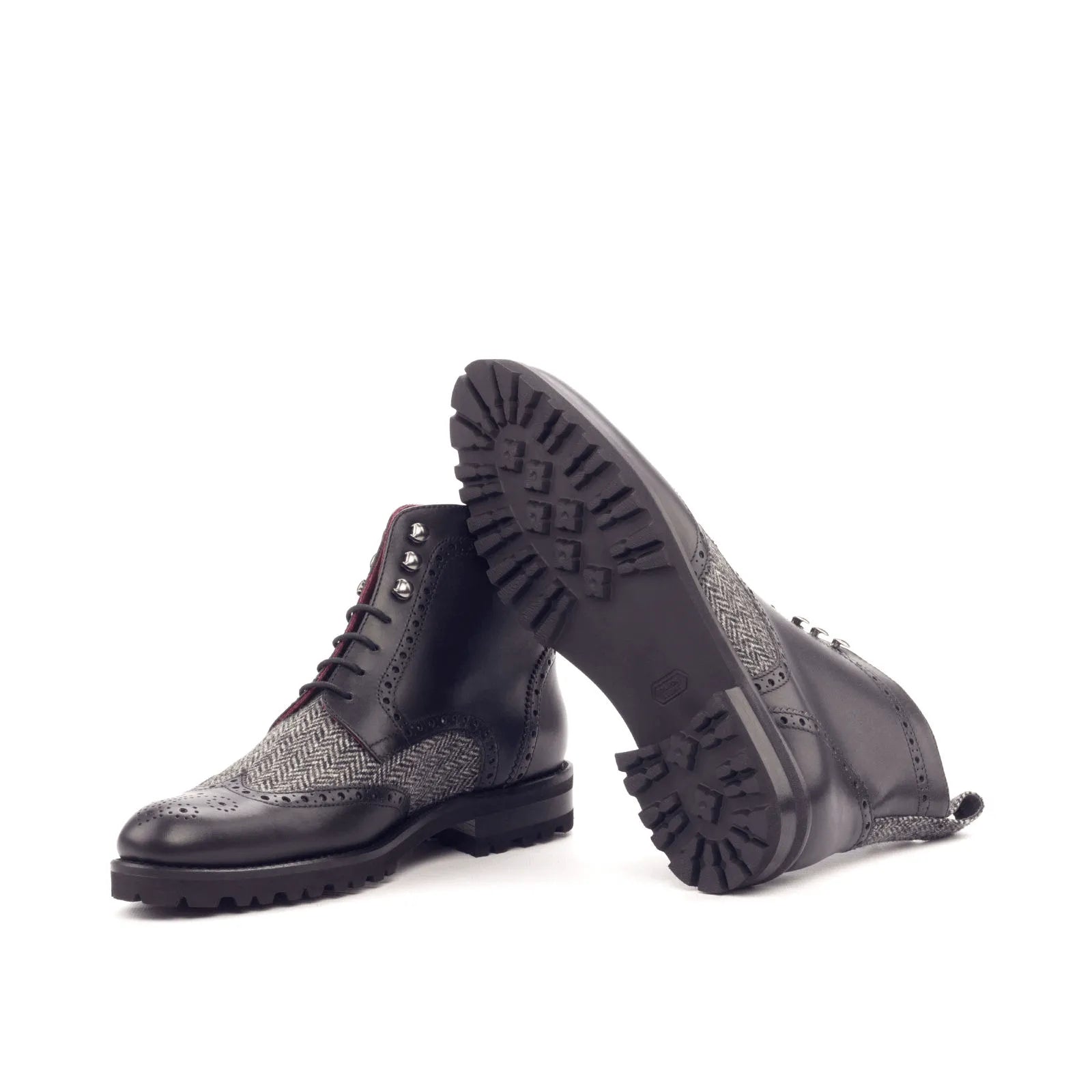 Camilla ladies military brogue boots II in black leather and tweed