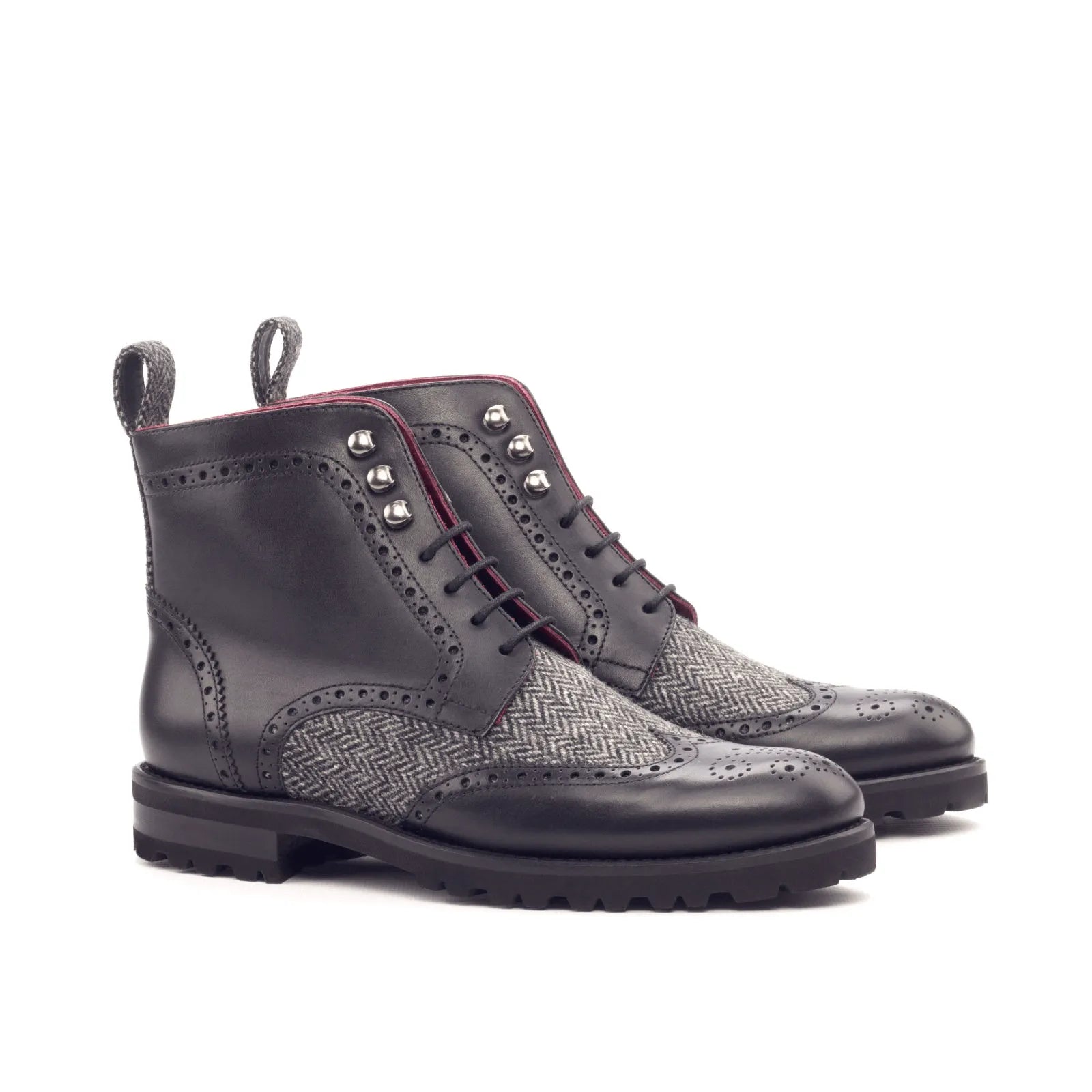 Camilla ladies military brogue boots II in gray and black leather