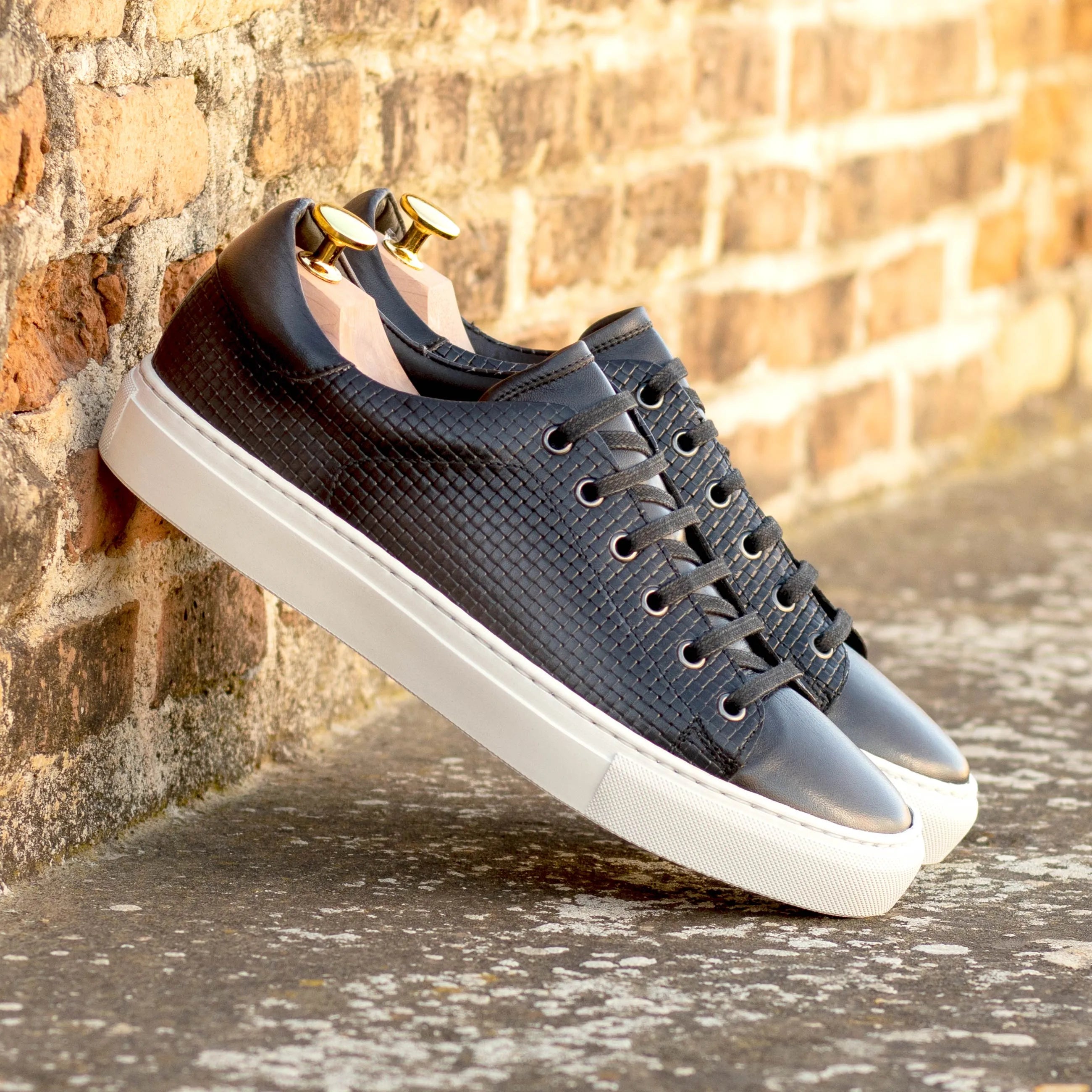 Black CapaTwo Trainer Sneaker with leather upper and white soles