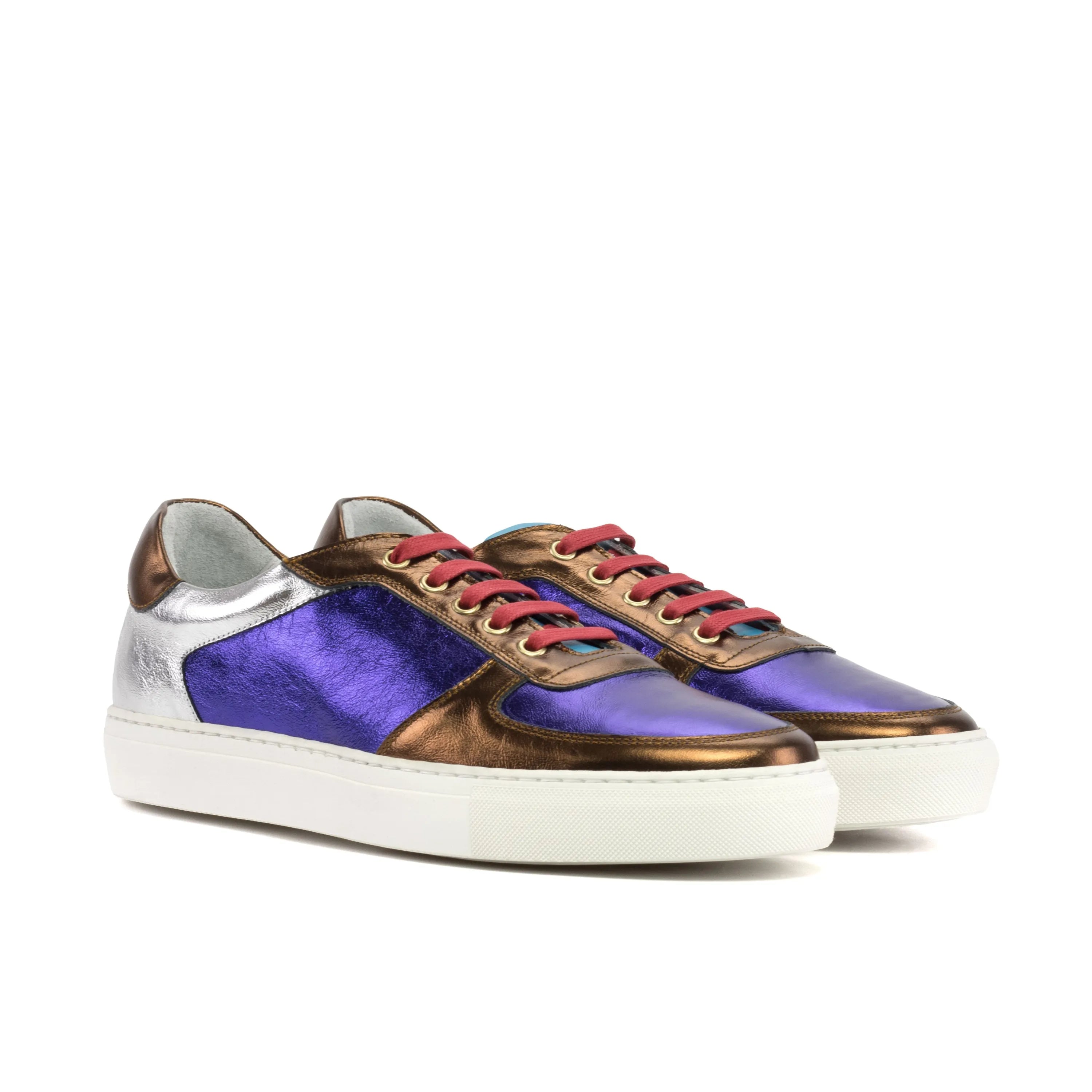 Carbon Low Top metallic Italian leather trainer sneakers in purple bronze