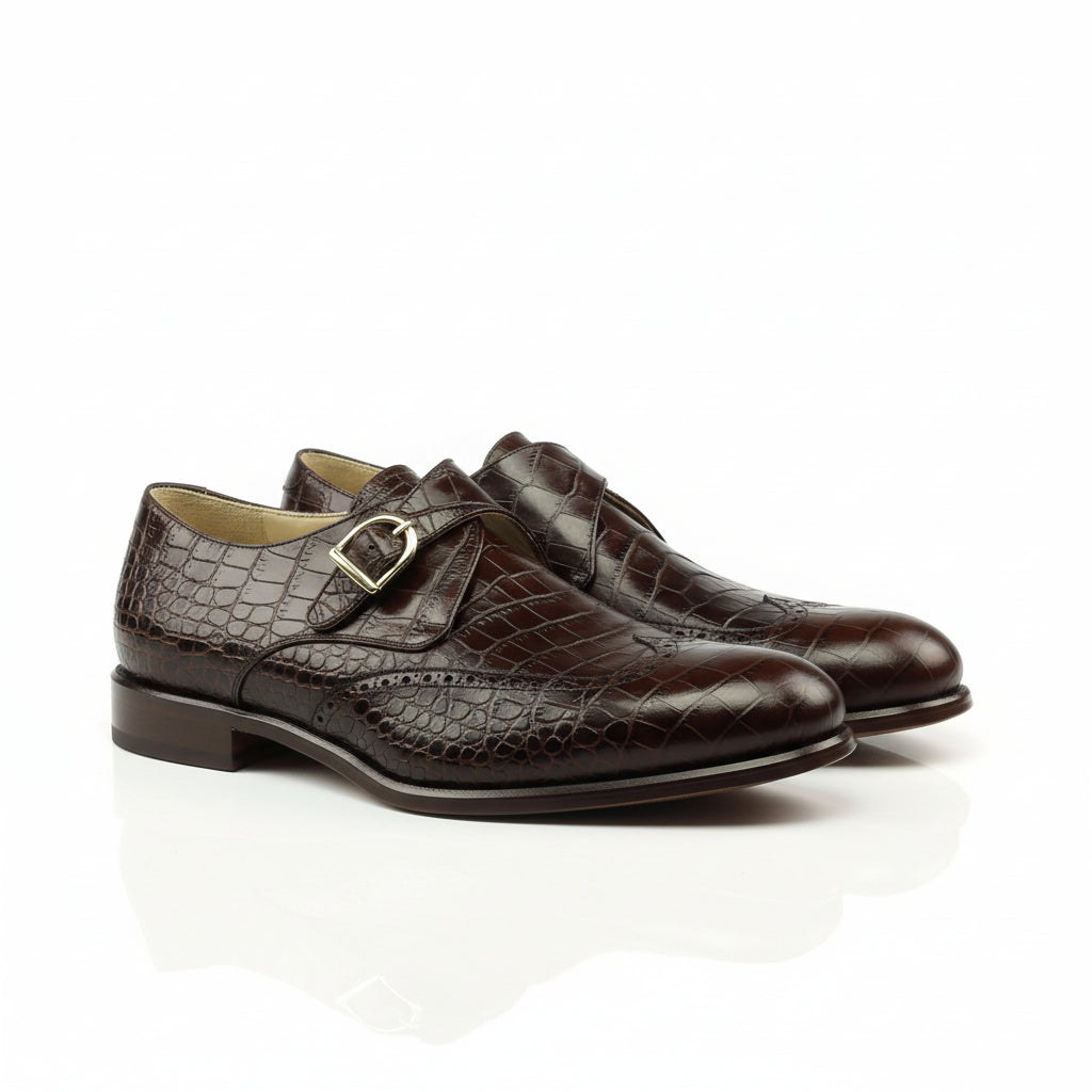 Ceaser single monk brown crocodile-patterned shoes