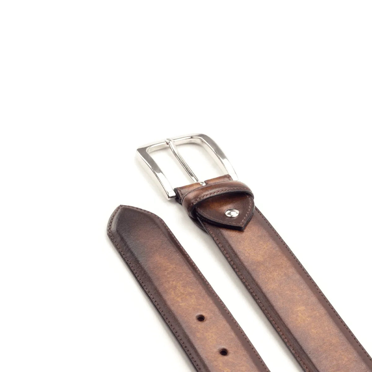 Corallo Hampton patina belt in brown leather with silver buckle