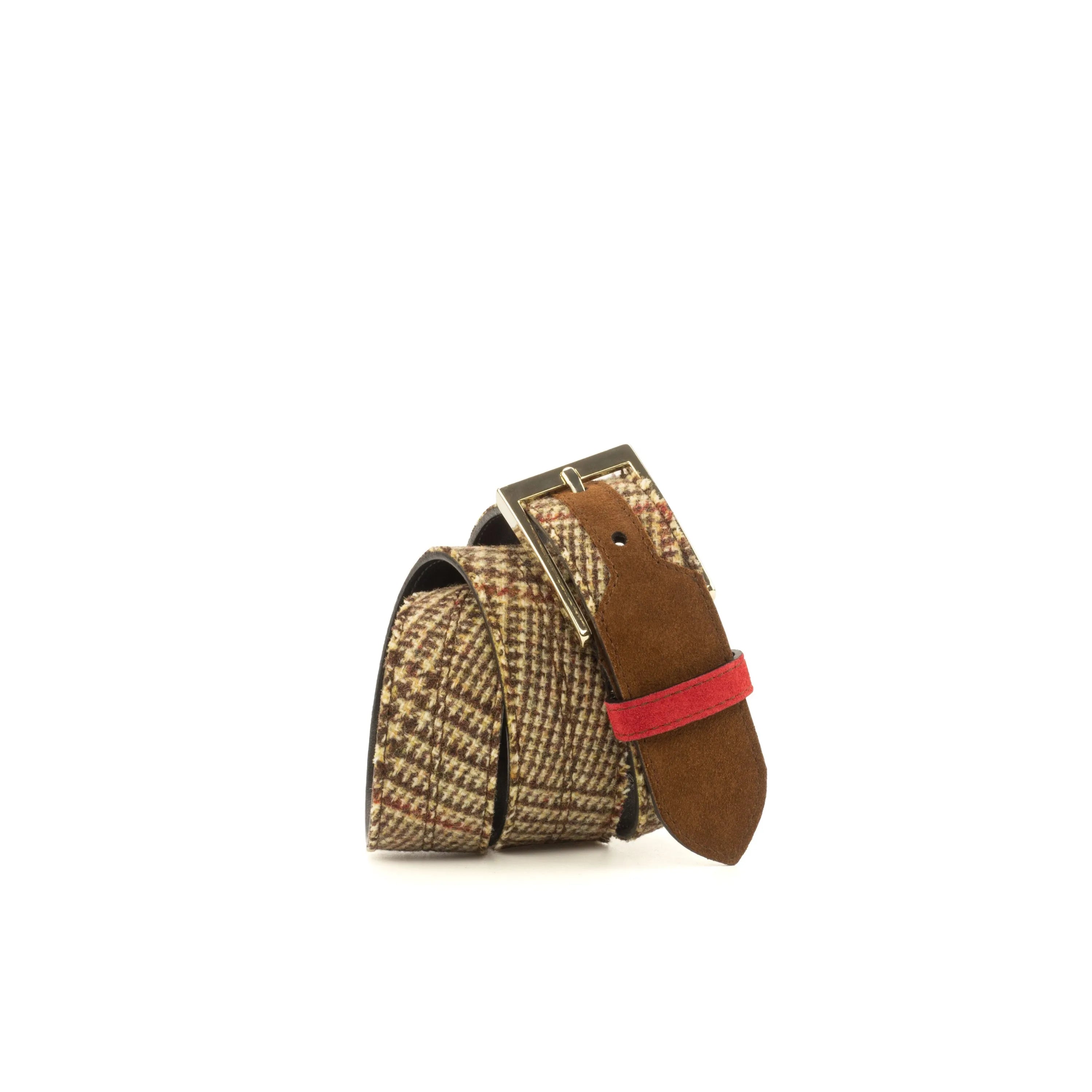 D90 Marseille belt in brown plaid with leather accents