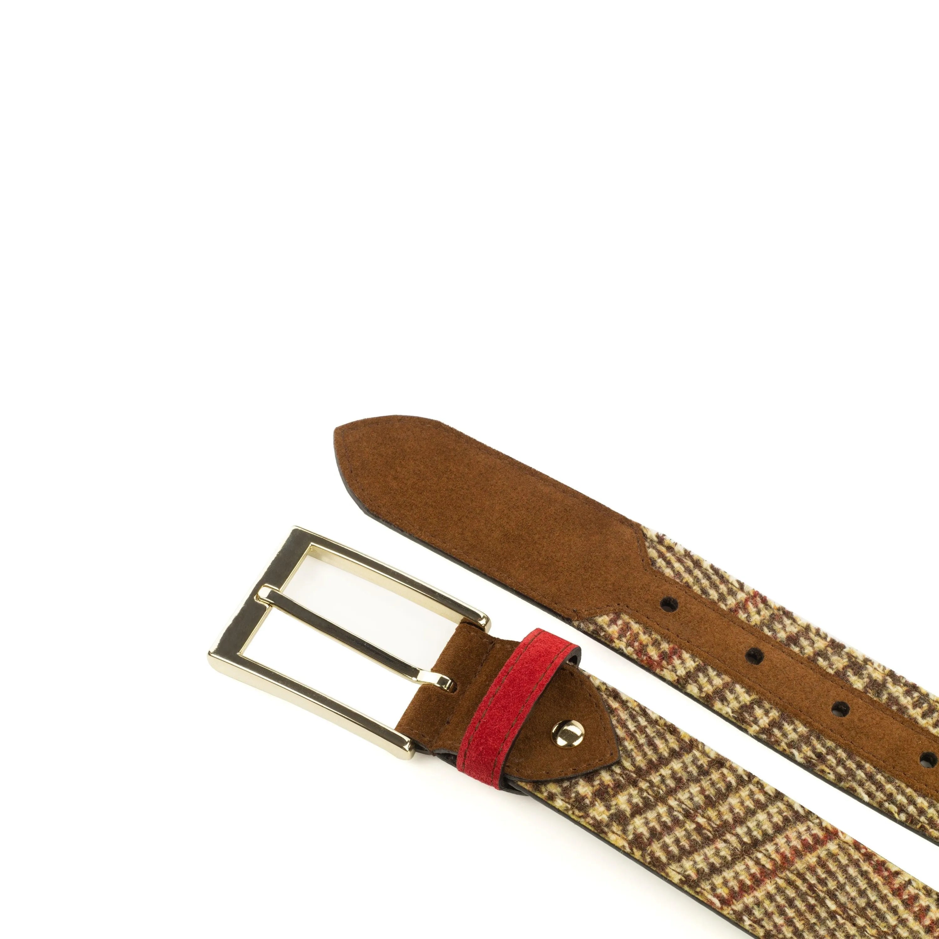 D90 Marseille Belt II tweed belt with red suede accent