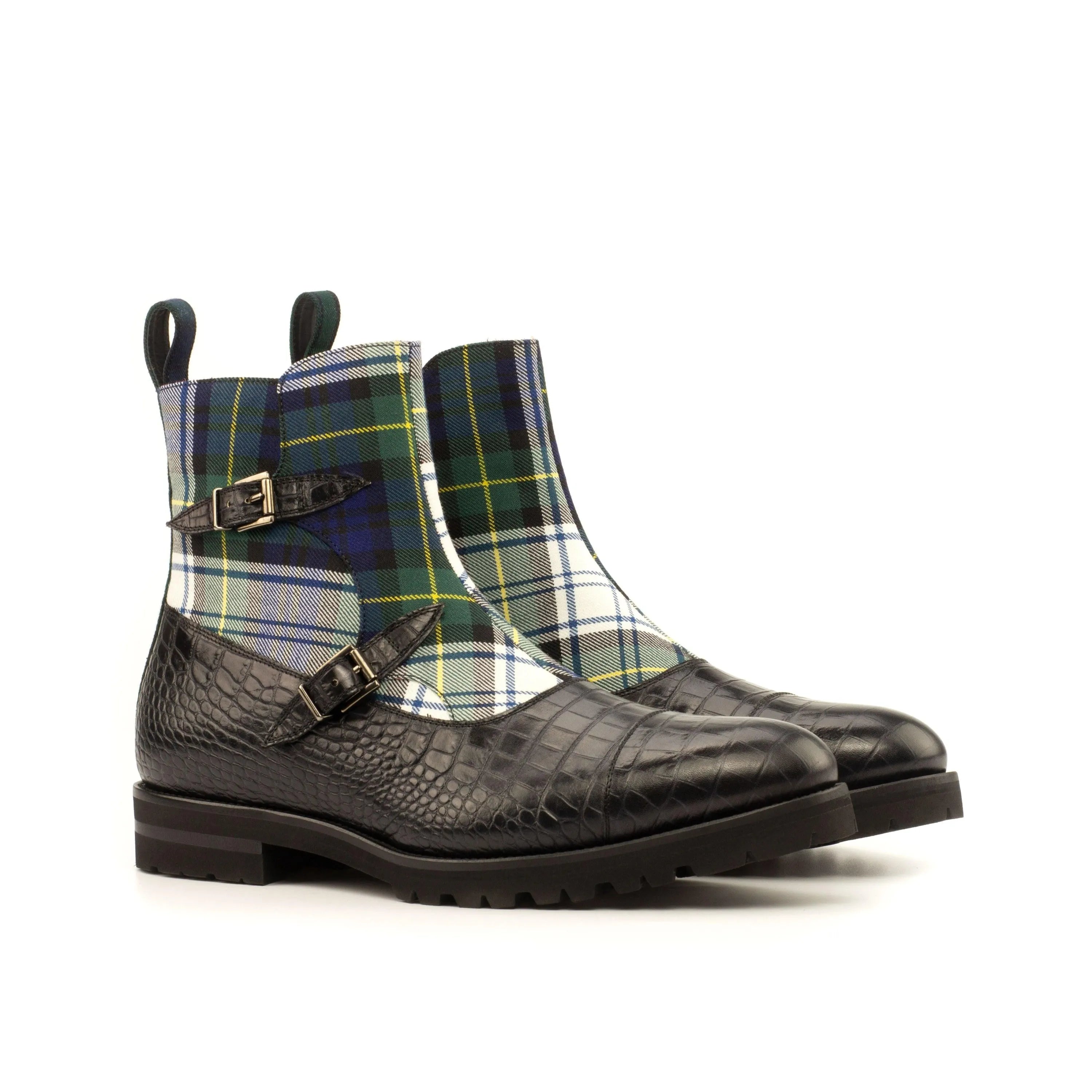 Dakehl Octavian Boots II in tartan and crocodile leather