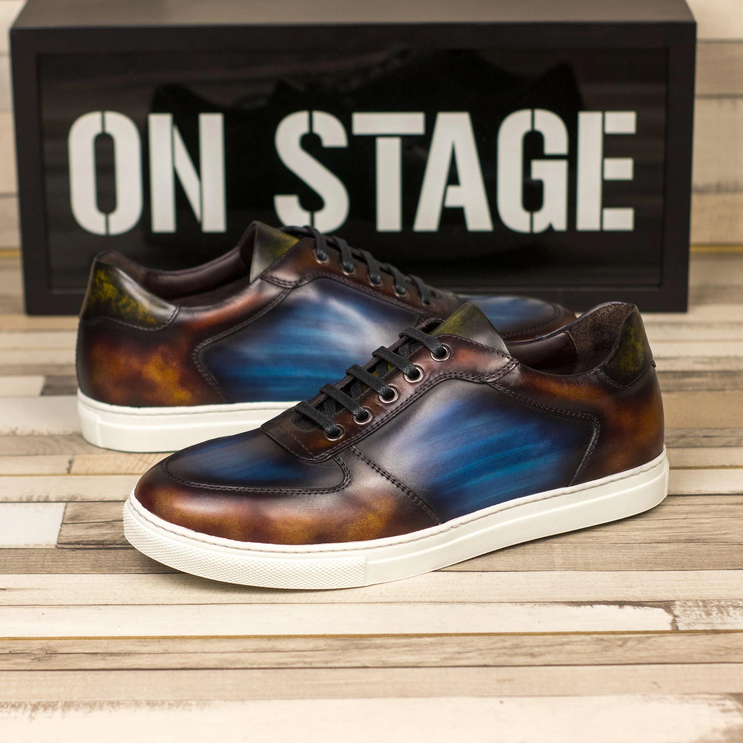 Deen Patina Low Top Sneaker with blue and brown crust patina leather