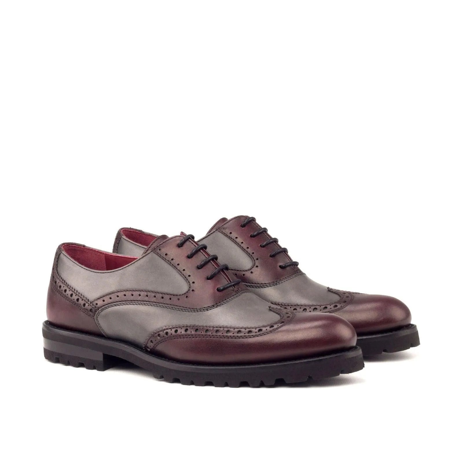 Delila ladies burgundy and gray leather brogue dress shoes