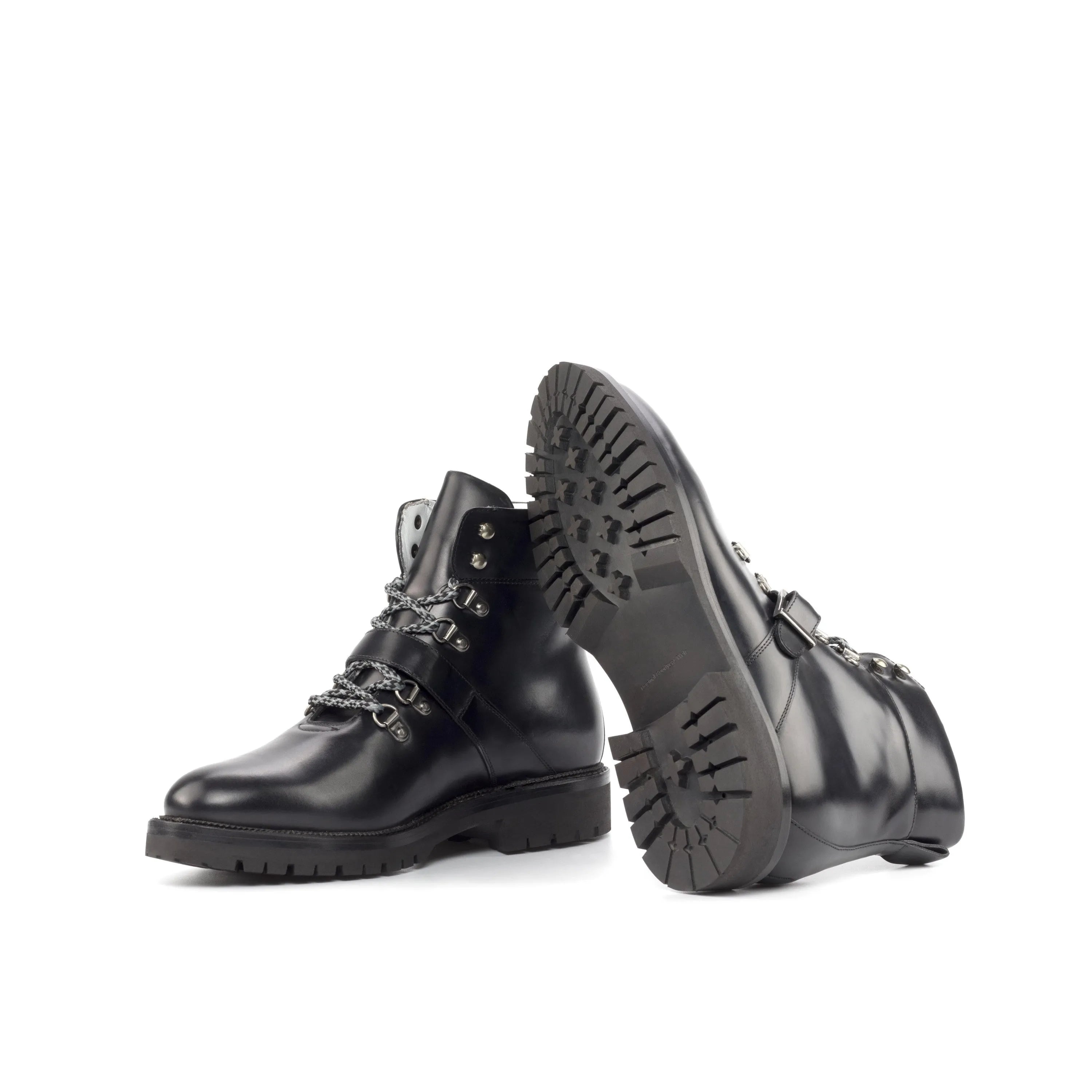 Black Denali hiking boots with leather lace-up design