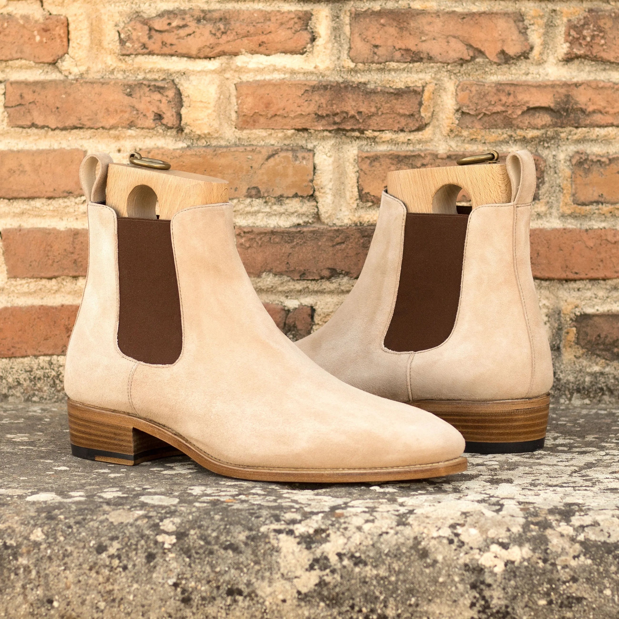 Back view of Deneb Chelsea Boots II in taupe kid suede