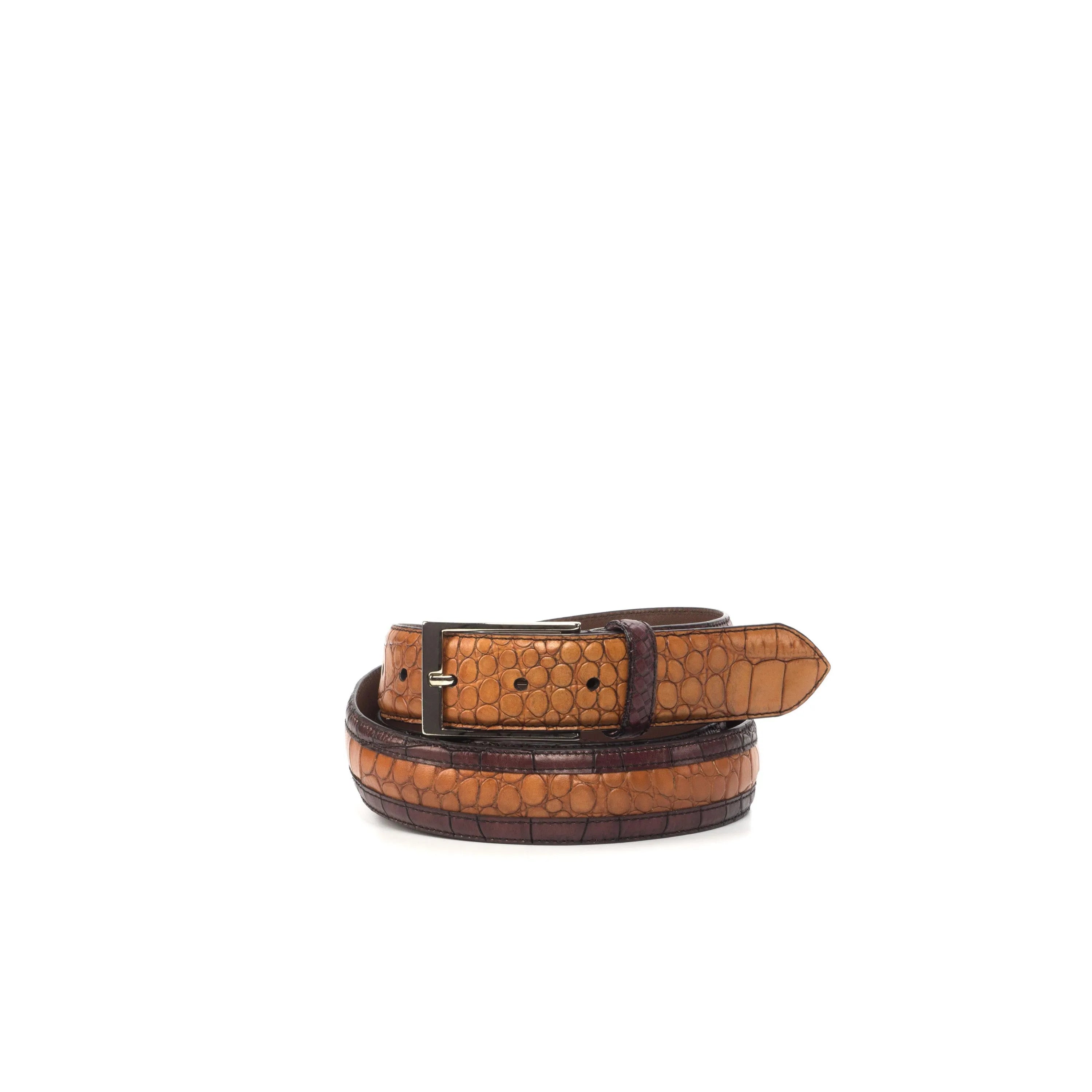 Deon croc venice belt in brown and tan crocodile pattern