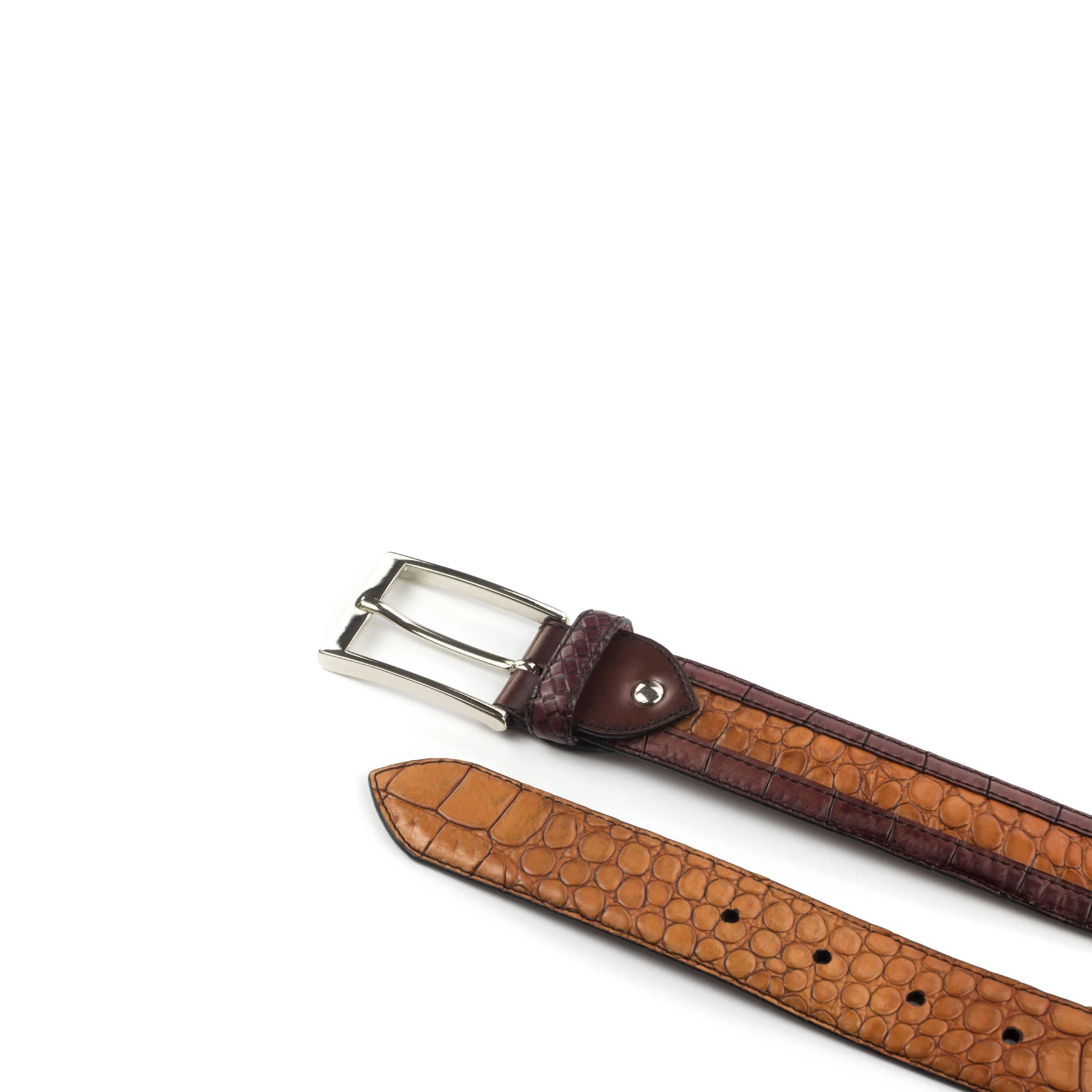 Deon croc Venice belt with two-toned leather and silver buckle
