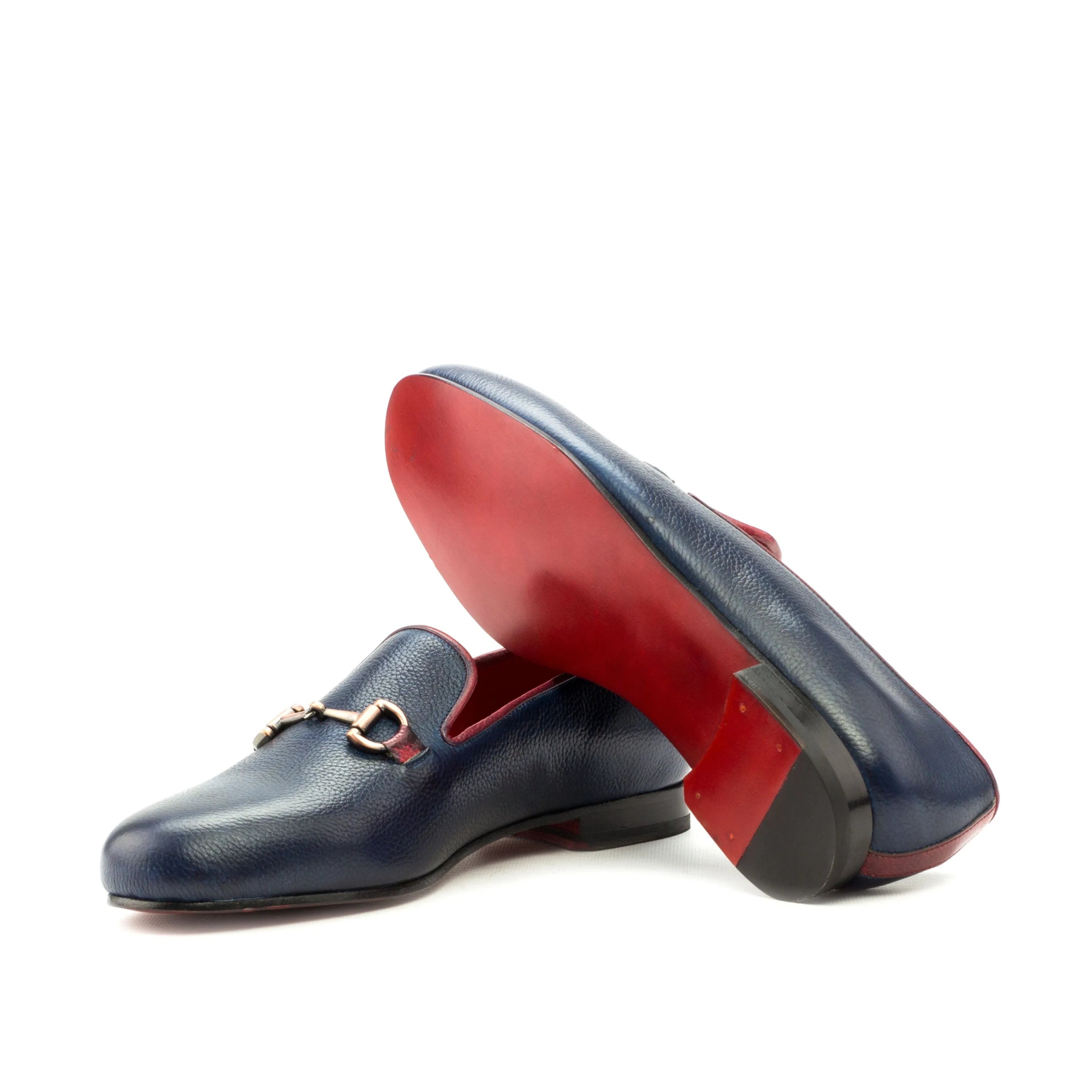 Dios Wellington Slipon blue leather loafers with red soles