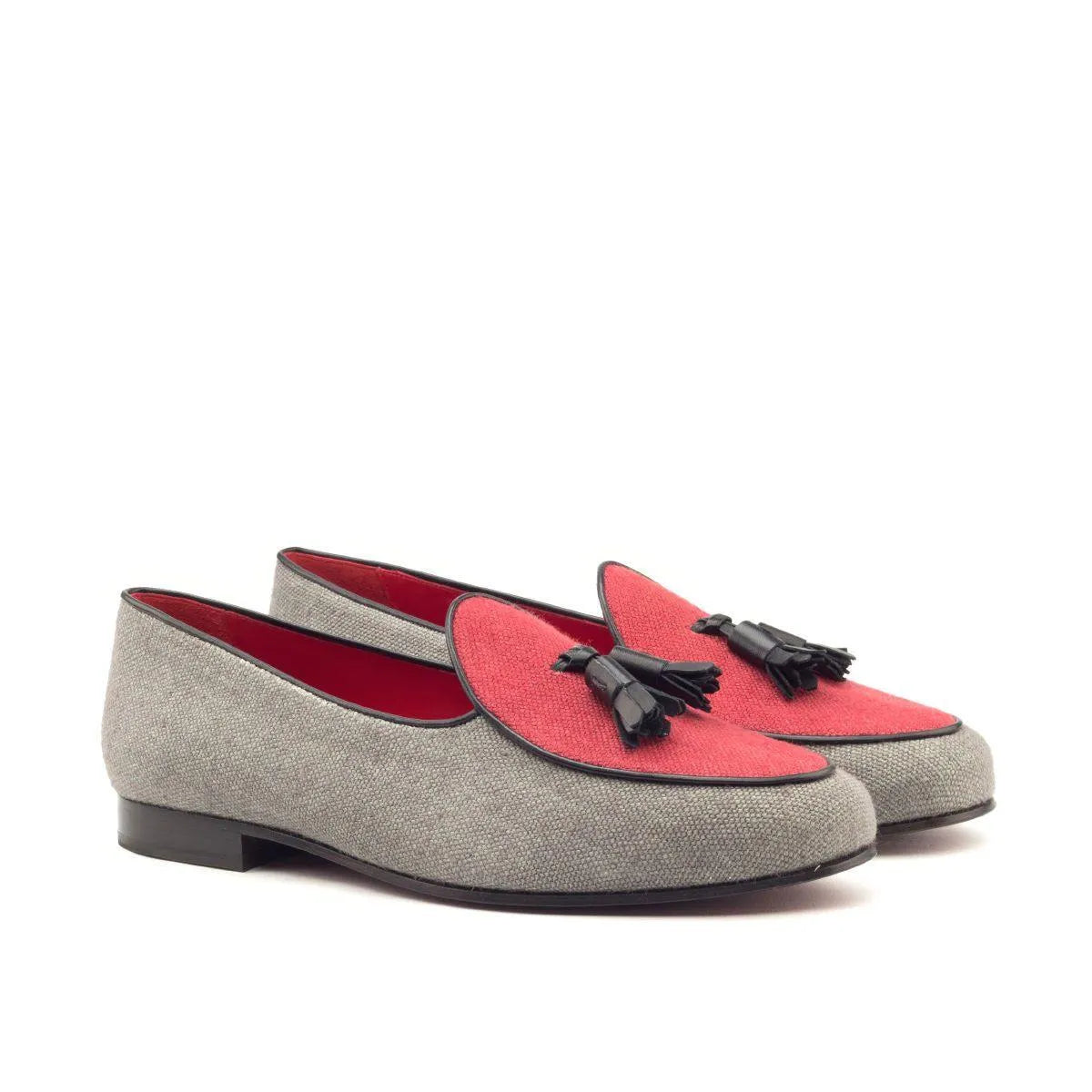 Dirko Belgian Slipper gray and red tassel loafers