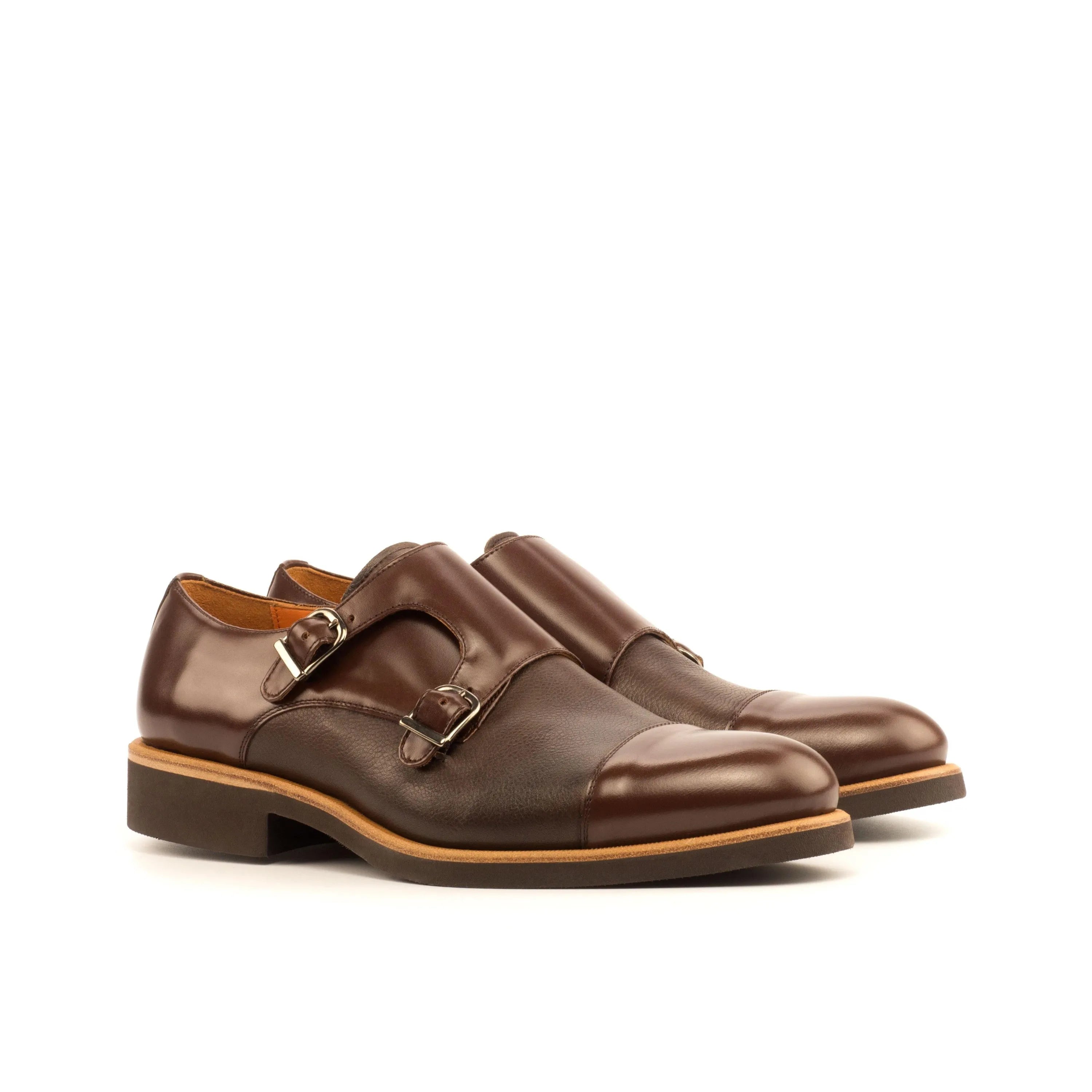 DMC Double Monk II brown leather double monk shoes with rounded toe