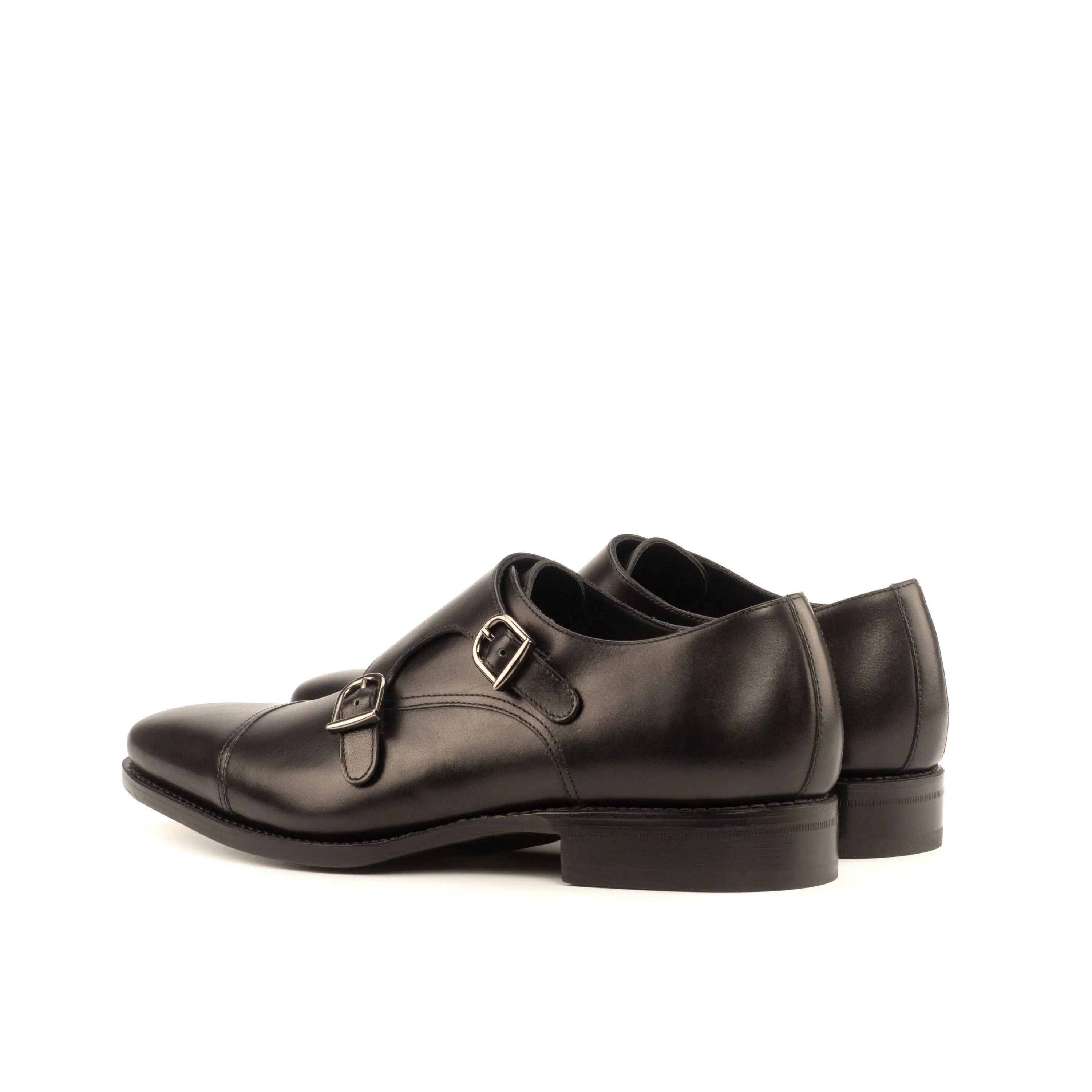 Dominto double monk black leather shoes with monk straps