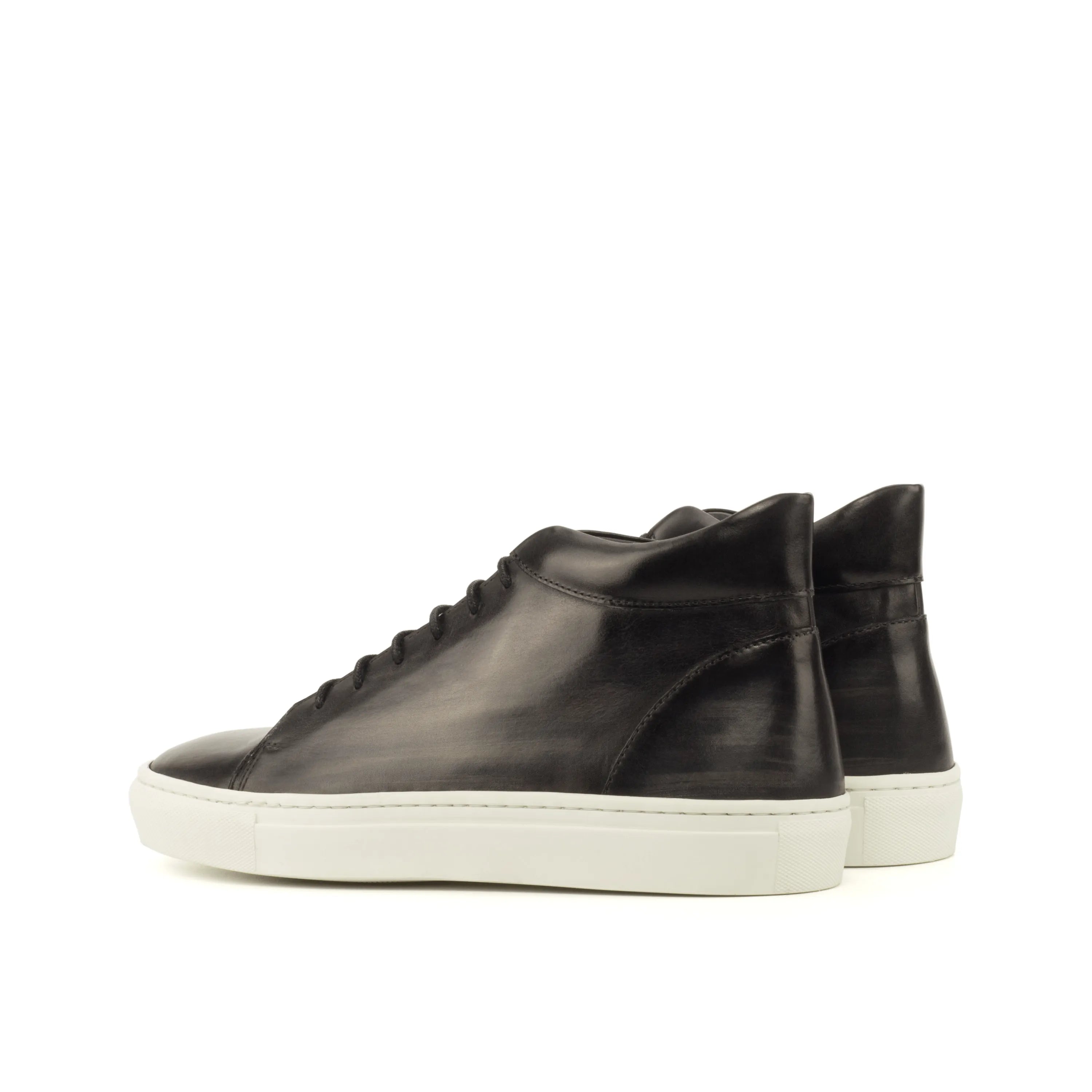 Black Donny Patina high top sneakers II in leather, back view