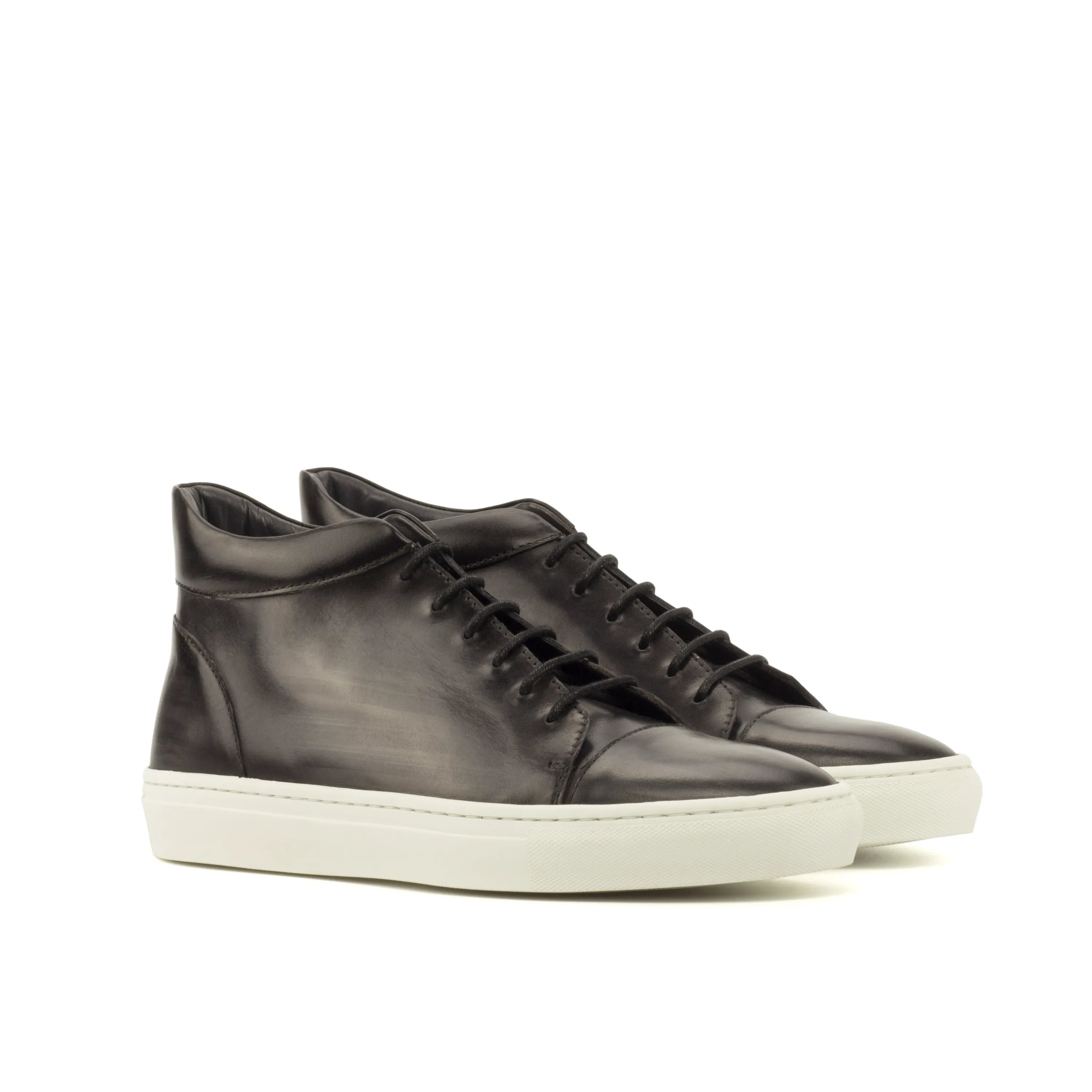Black Donny Patina high top sneakers in leather, back view