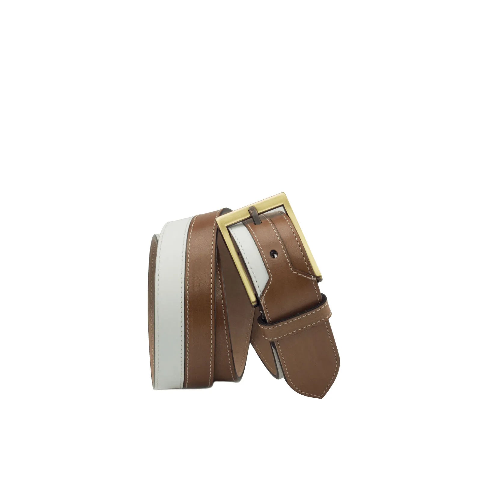 Dtown Marseille Belt II: brown and white leather with gold buckle