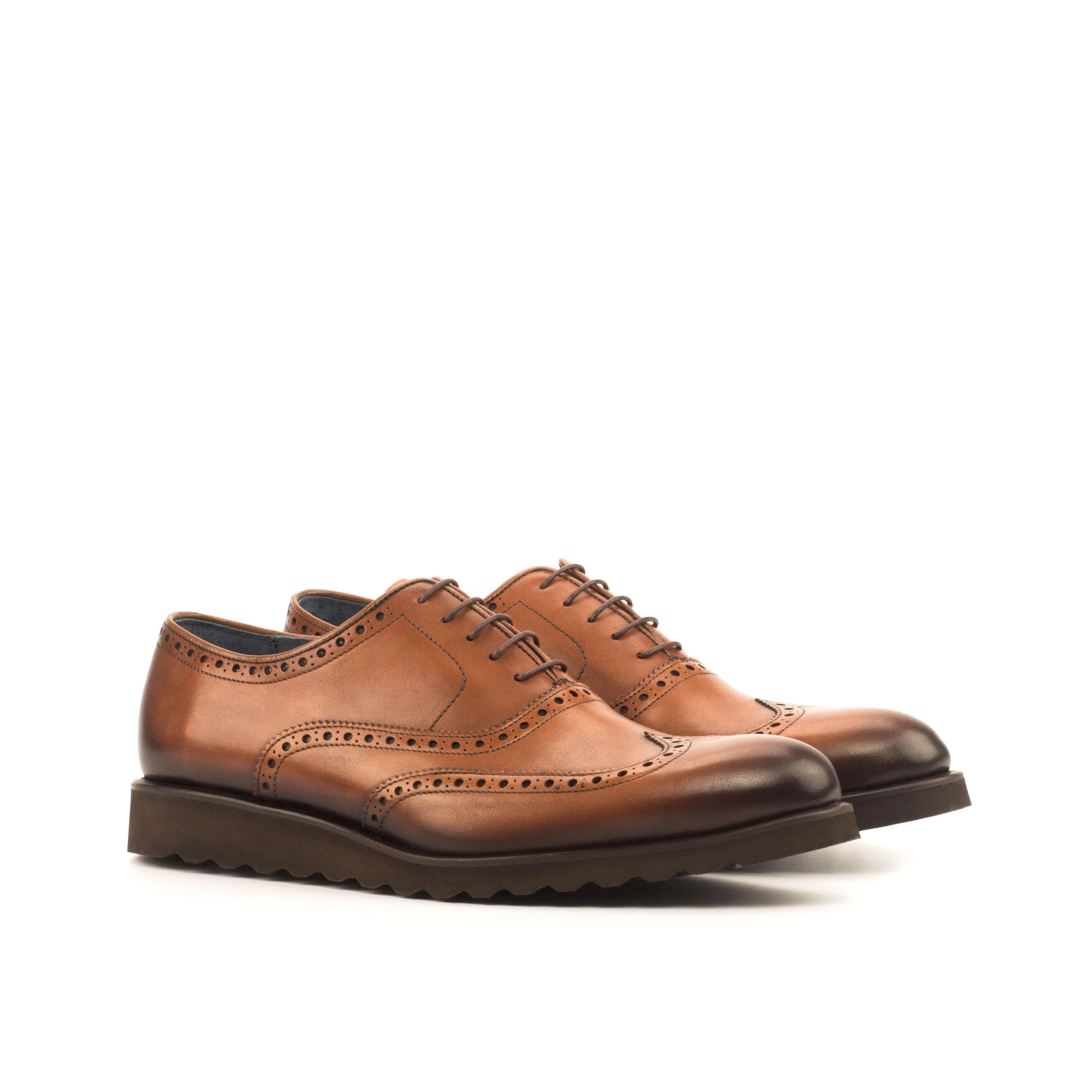 Dyami Full Brogue II brown leather wingtip shoes with rounded toe