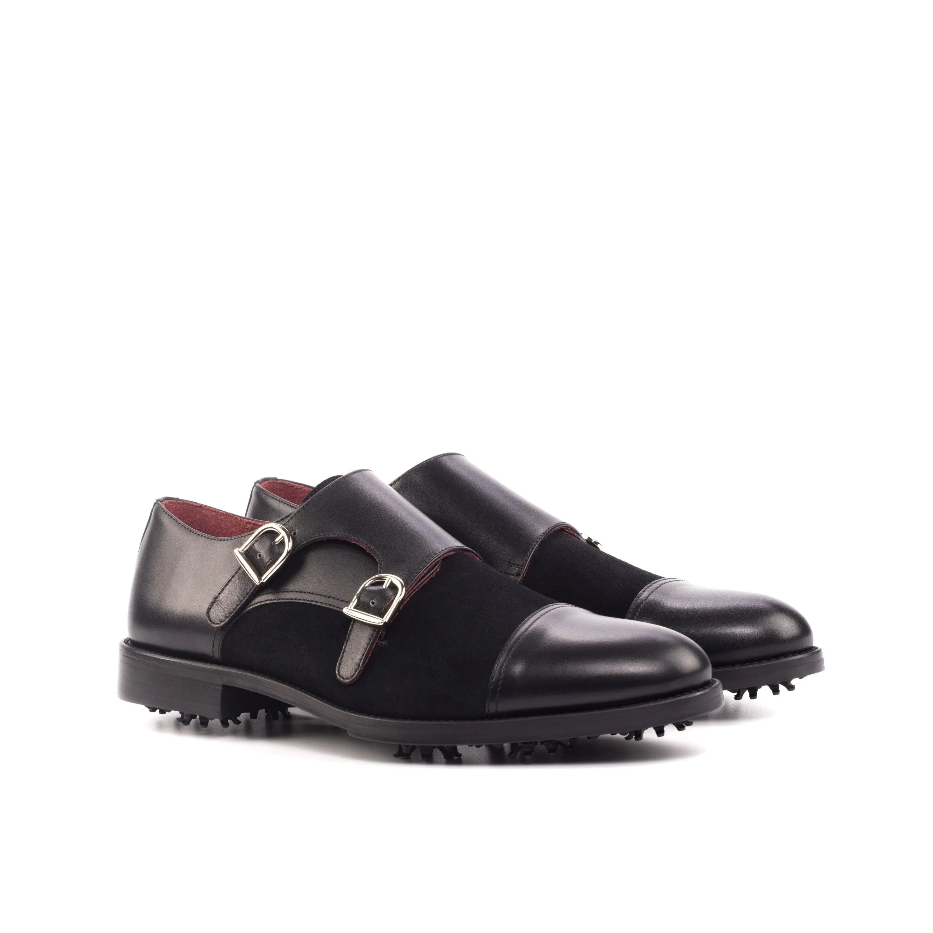Black leather double monk strap Eagle Golf Shoes back view