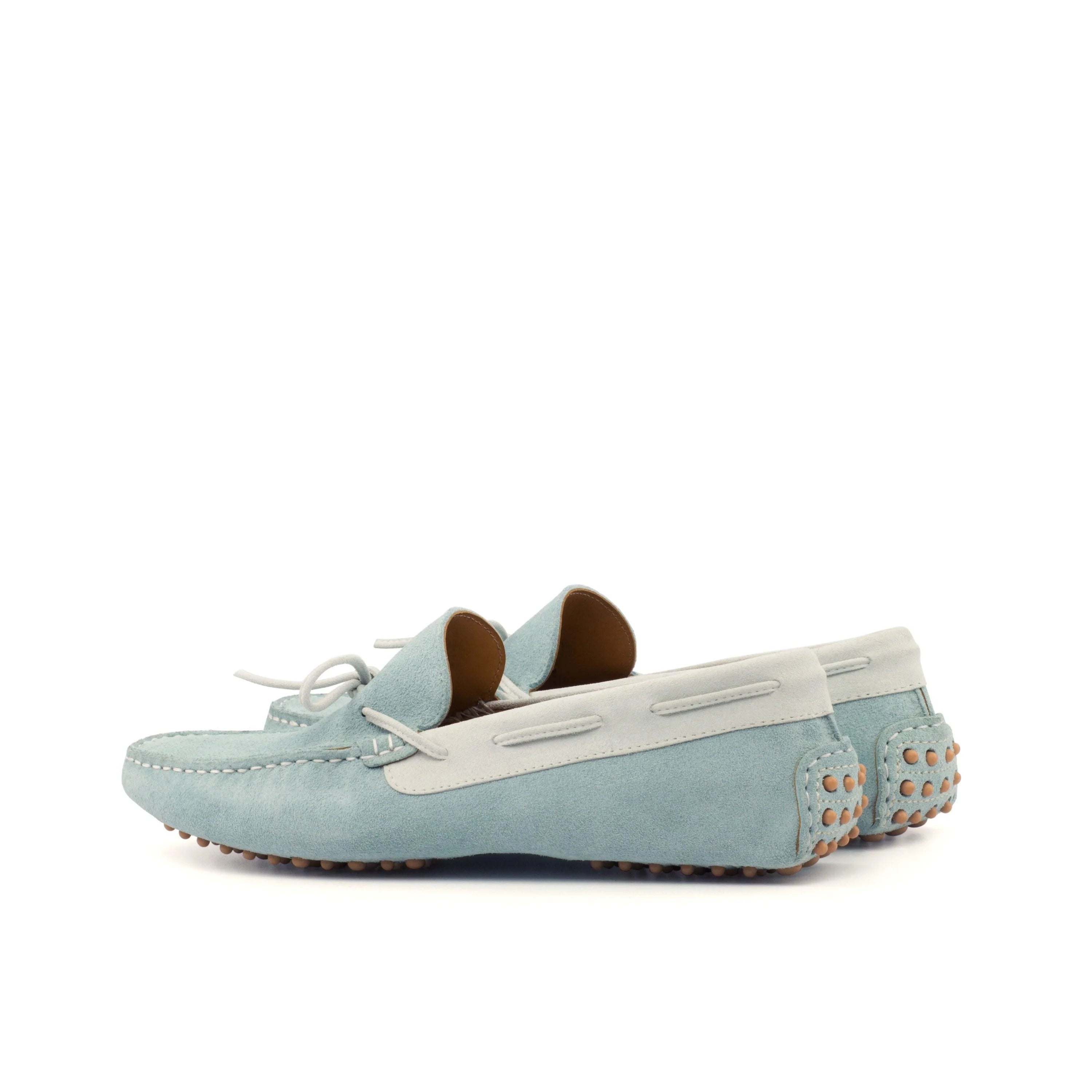 Egypt Driver II light blue suede loafers with studded soles