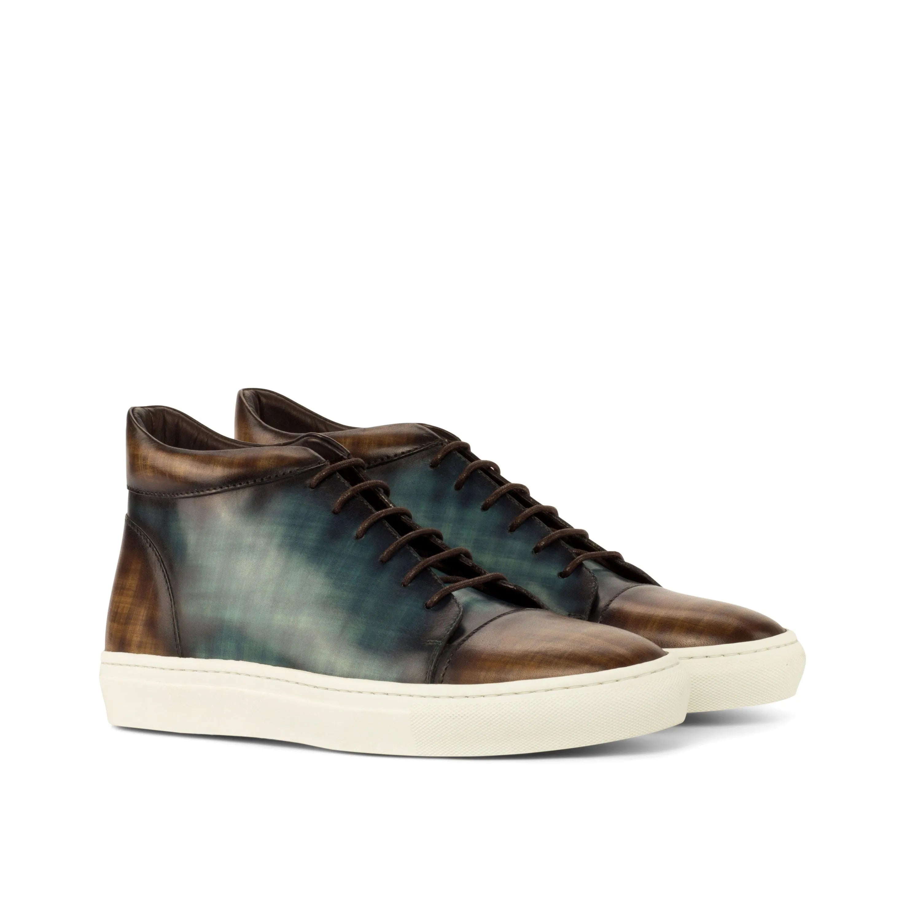 Elano Patina high top sneakers II in brown and blue leather