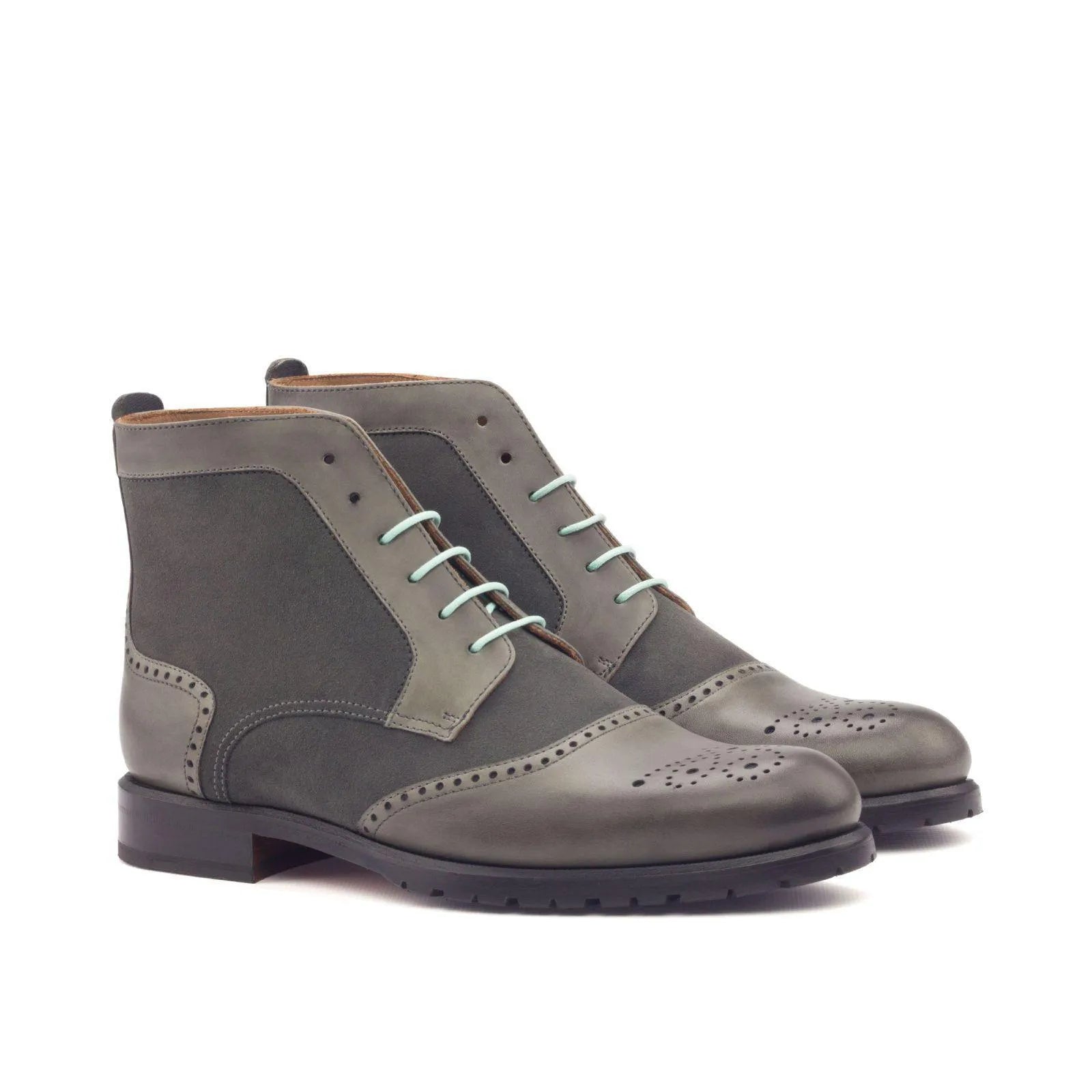 Elizabeth womens brogue boots II in gray leather wingtip design