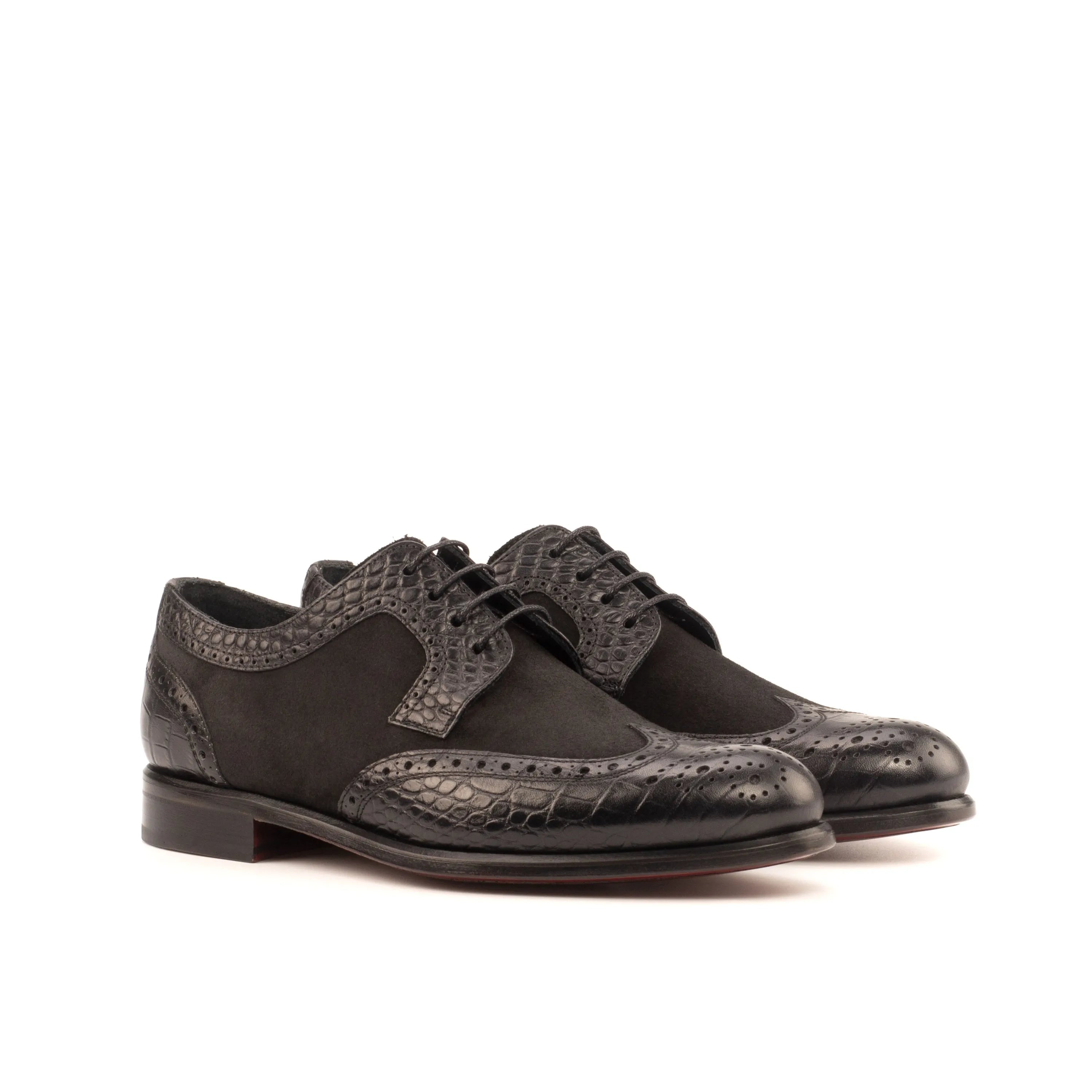 Black leather and suede Ema ladies derby wingtip shoes