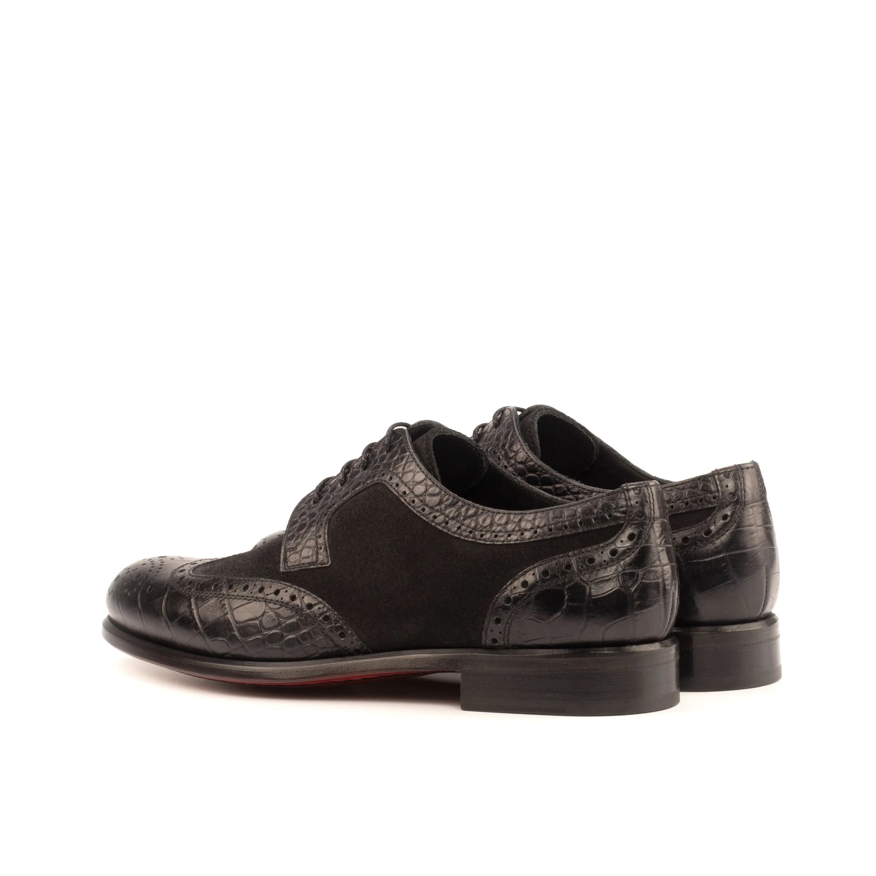Black leather and suede Ema ladies derby wingtip shoes