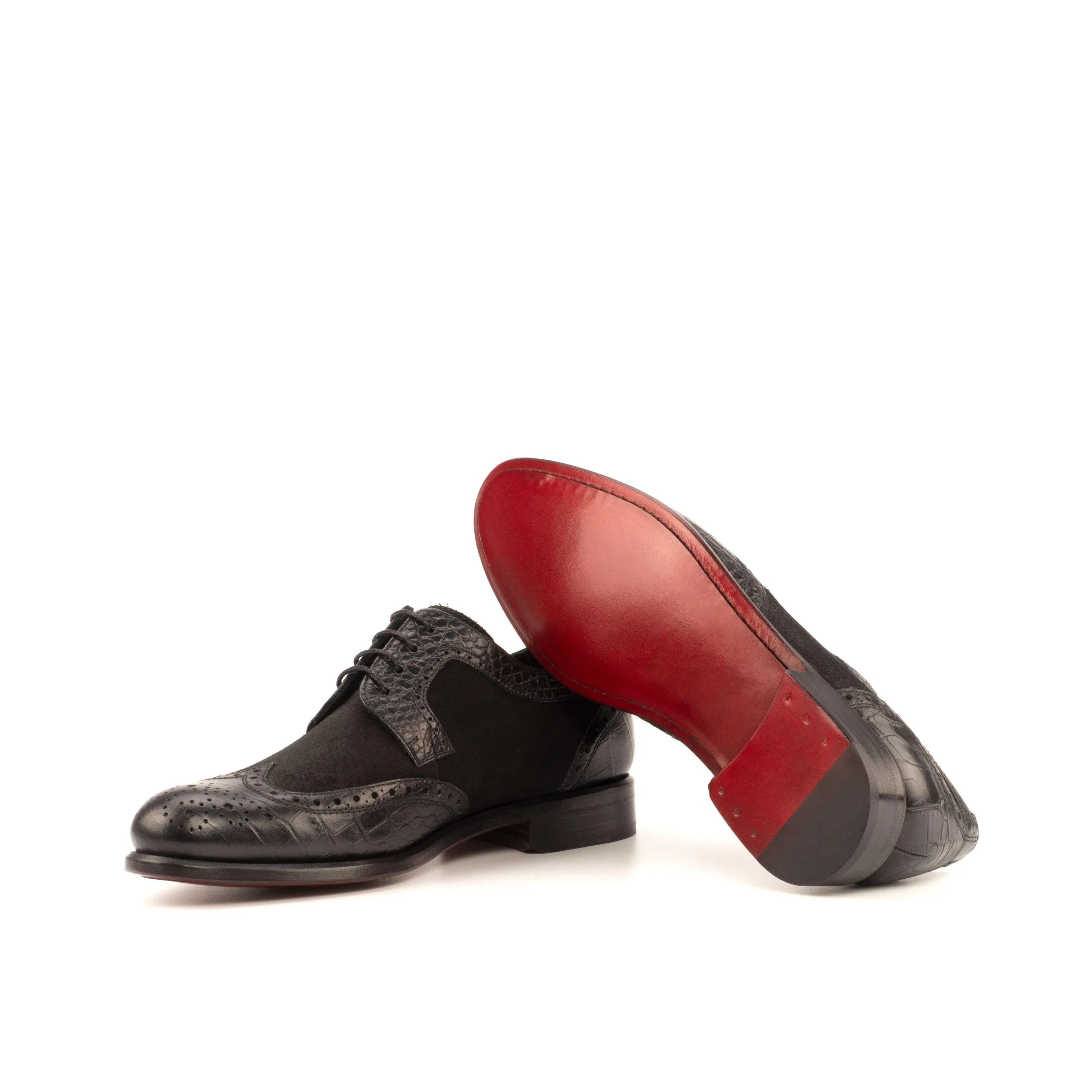 Ema Womens Derby Wingtip II black leather shoes with red soles
