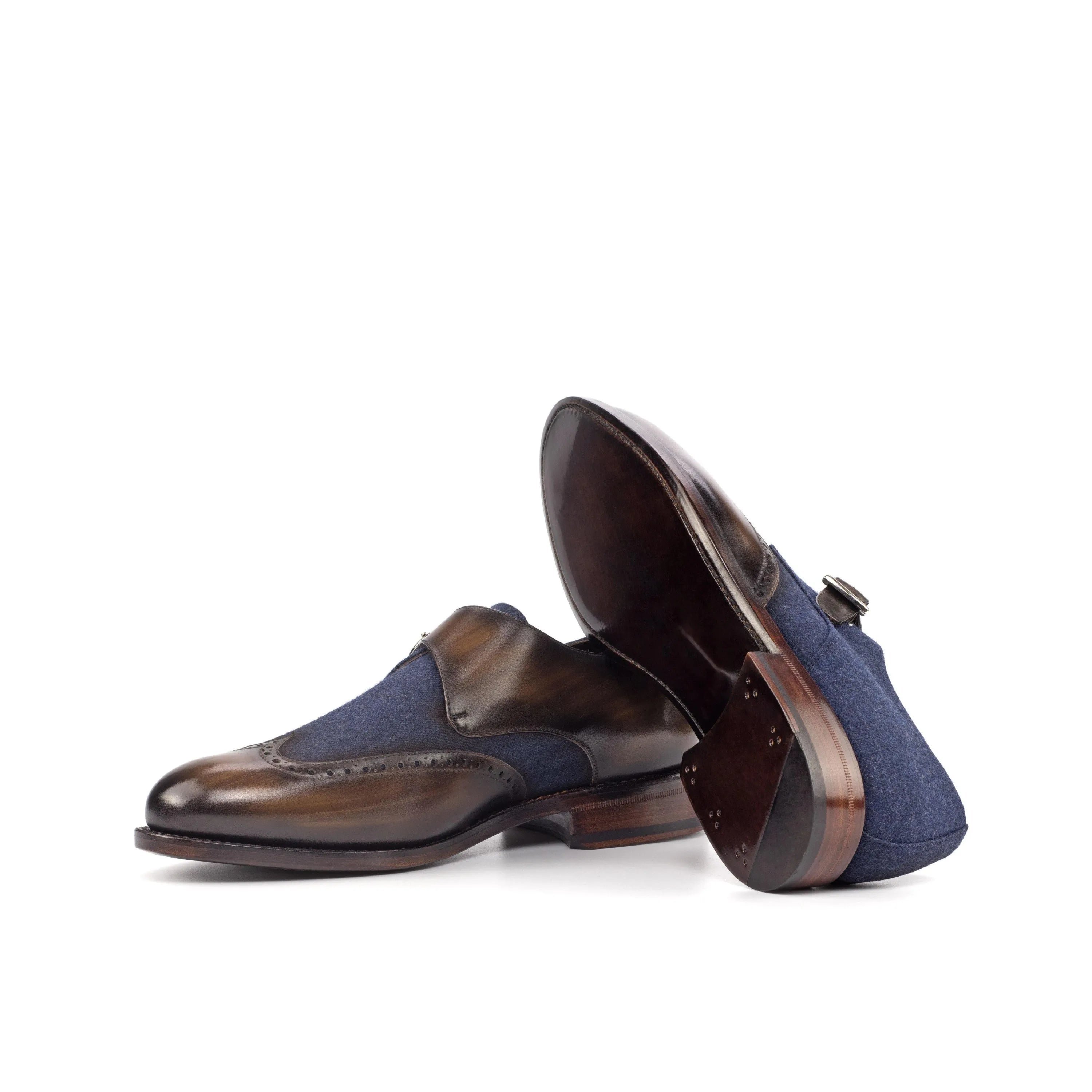 Ernist single monk patina brown and blue leather shoes