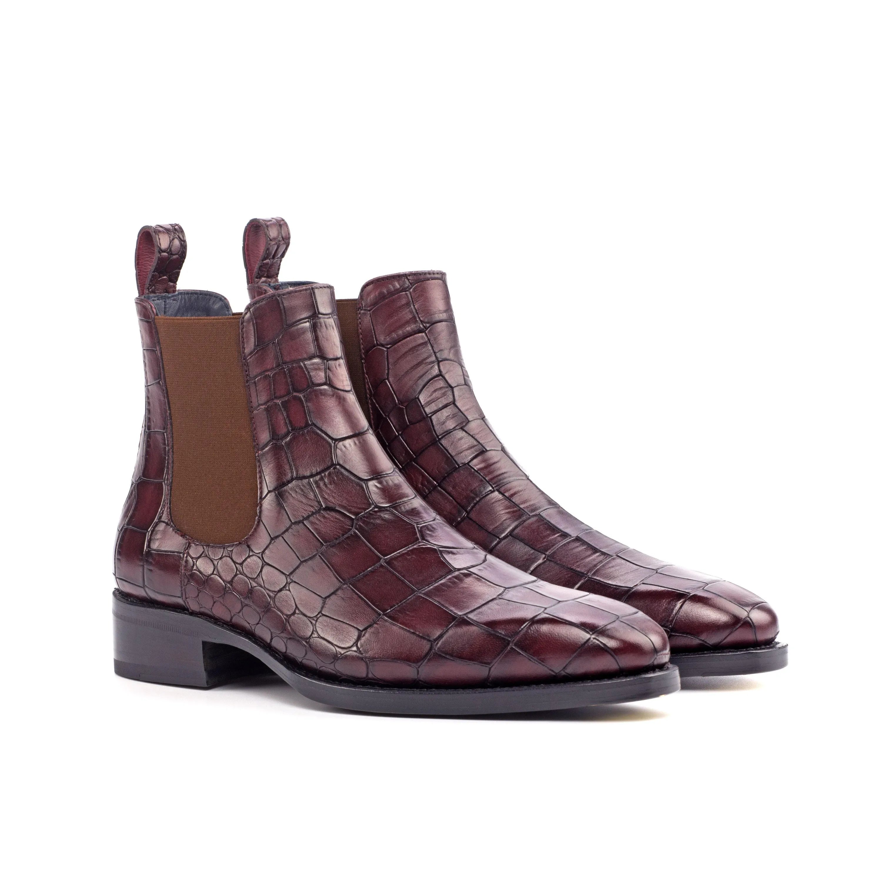 Fabino Chelsea Boots II in burgundy crocodile pattern