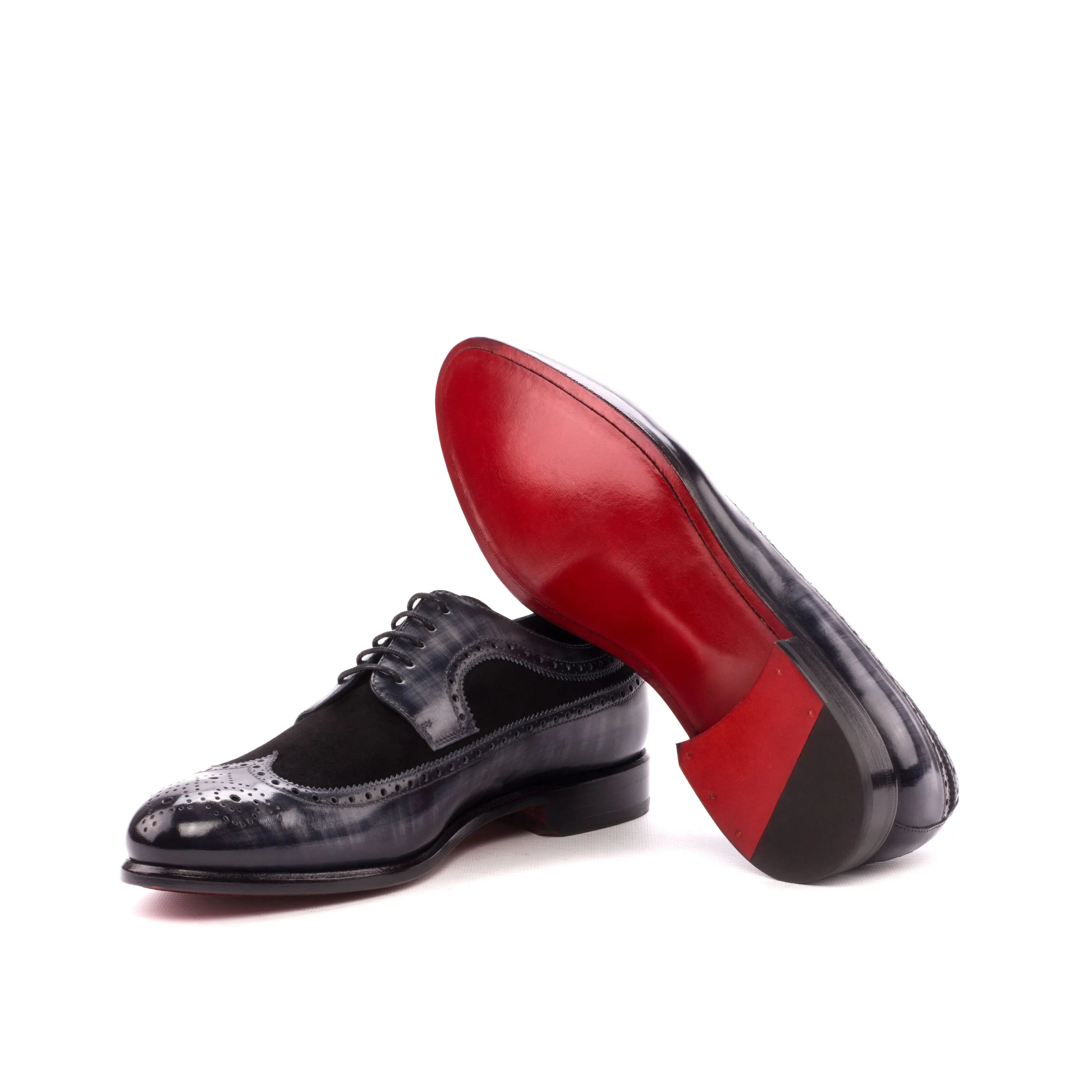 Faizel longwing patina blucher with blue black leather and red soles