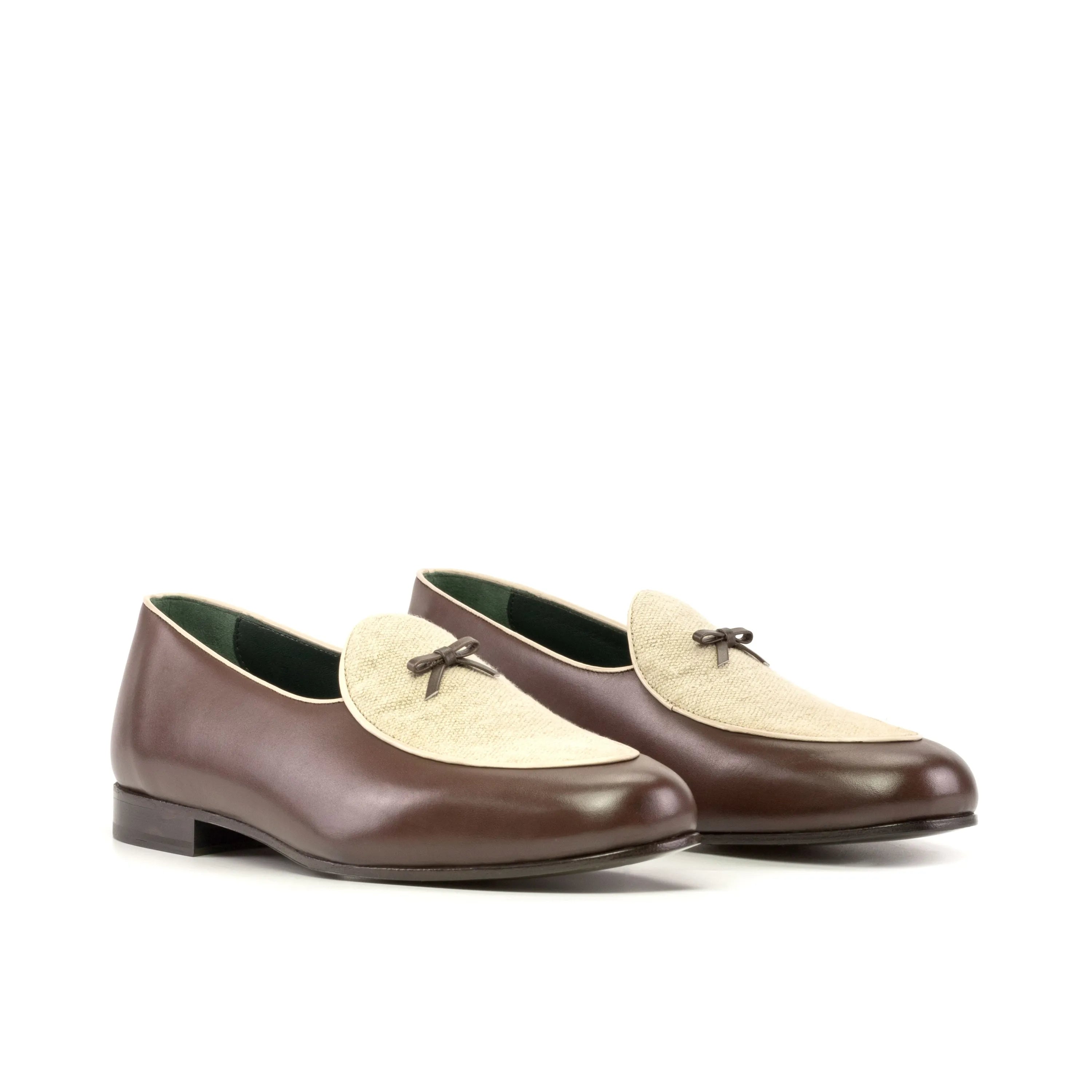 Fardoz Belgian Slipper II brown leather loafers with beige accents