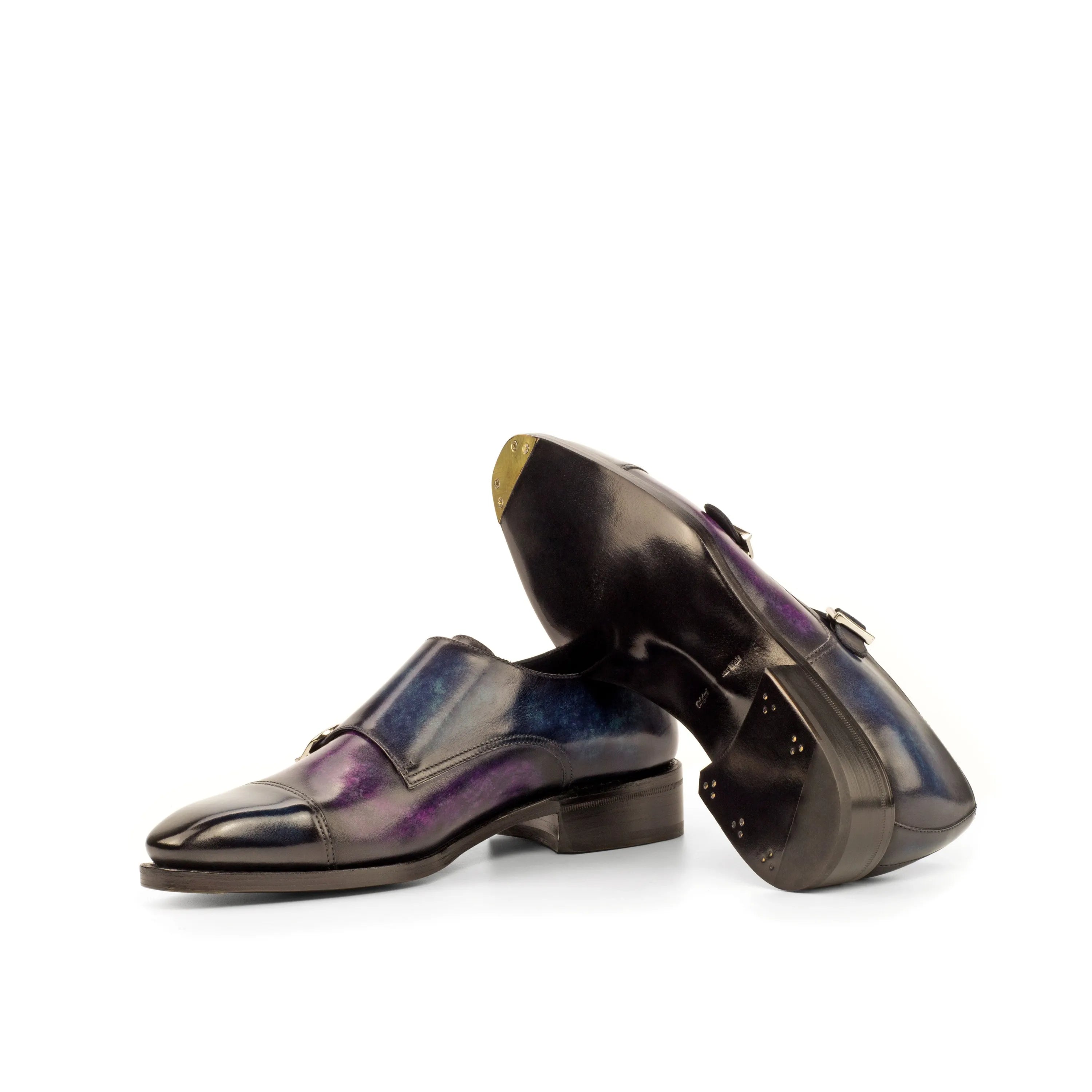 Folzeh85 double monk patina iridescent leather shoes pair