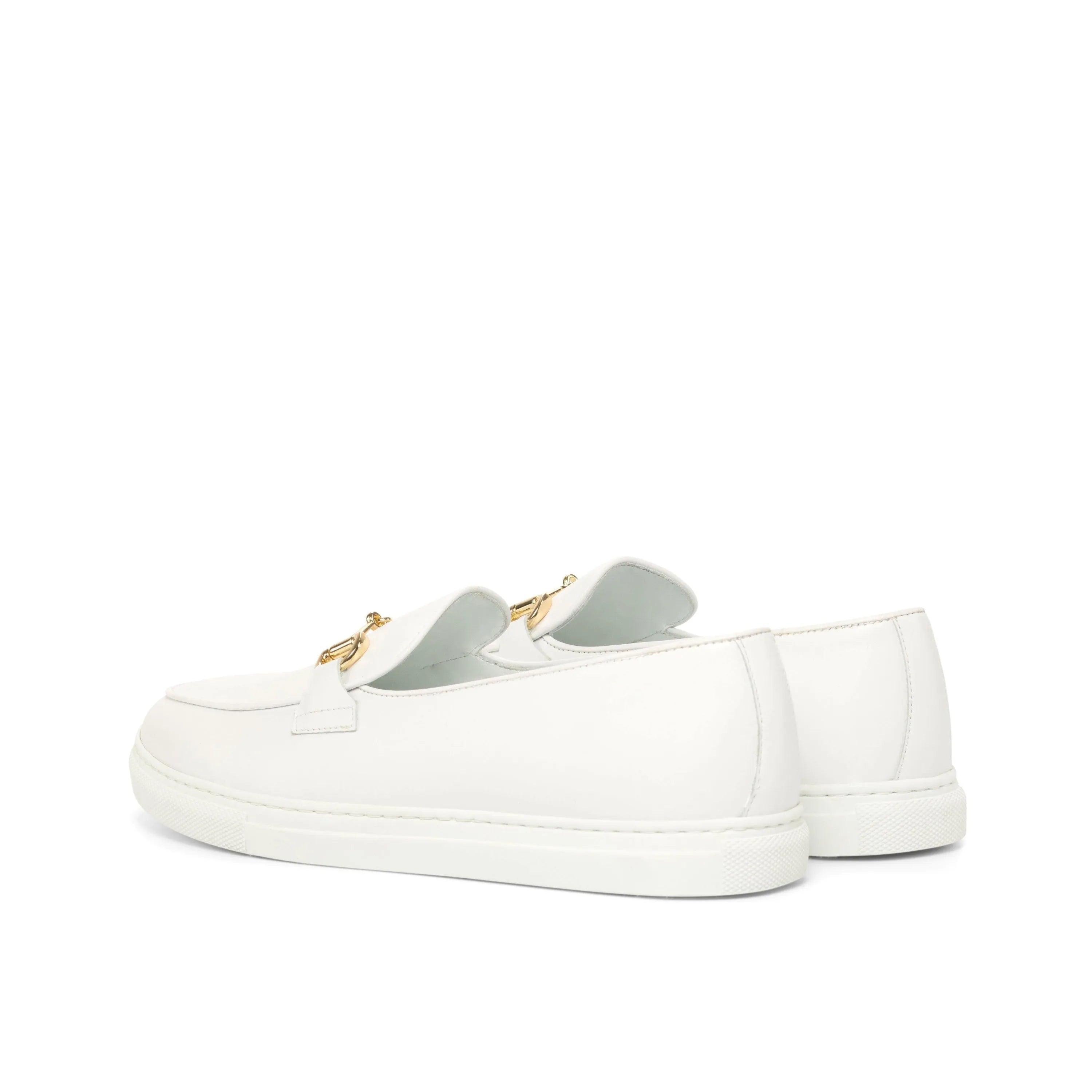 White Frais Belgian sneaker loafers in leather with gold accents