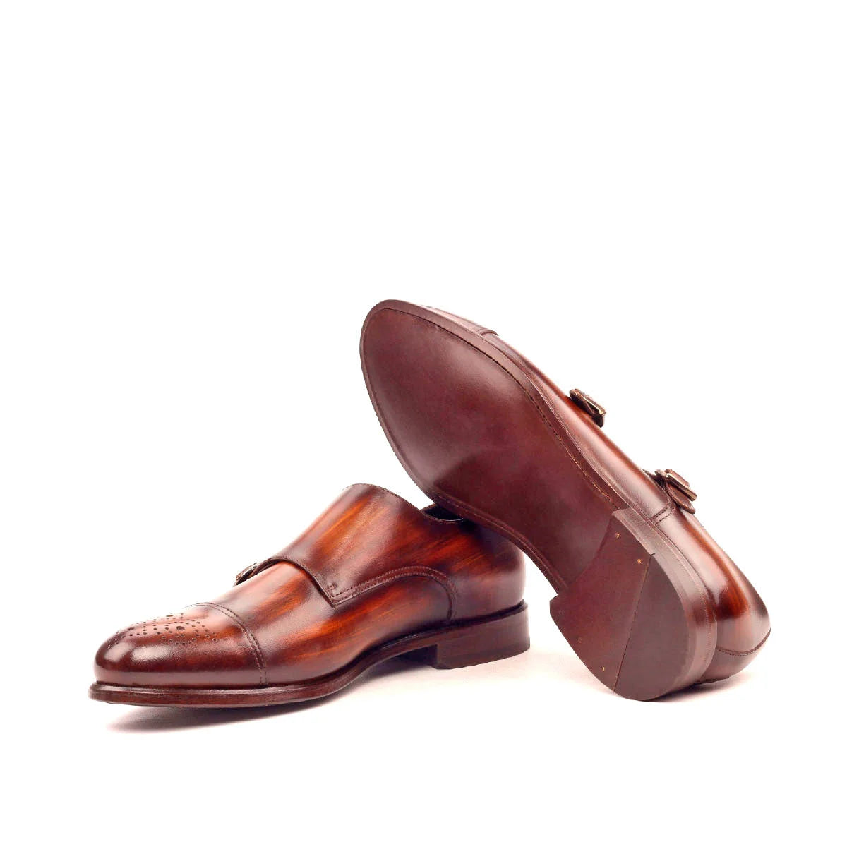 Frango Patina Double Monk II brown leather brogue shoes