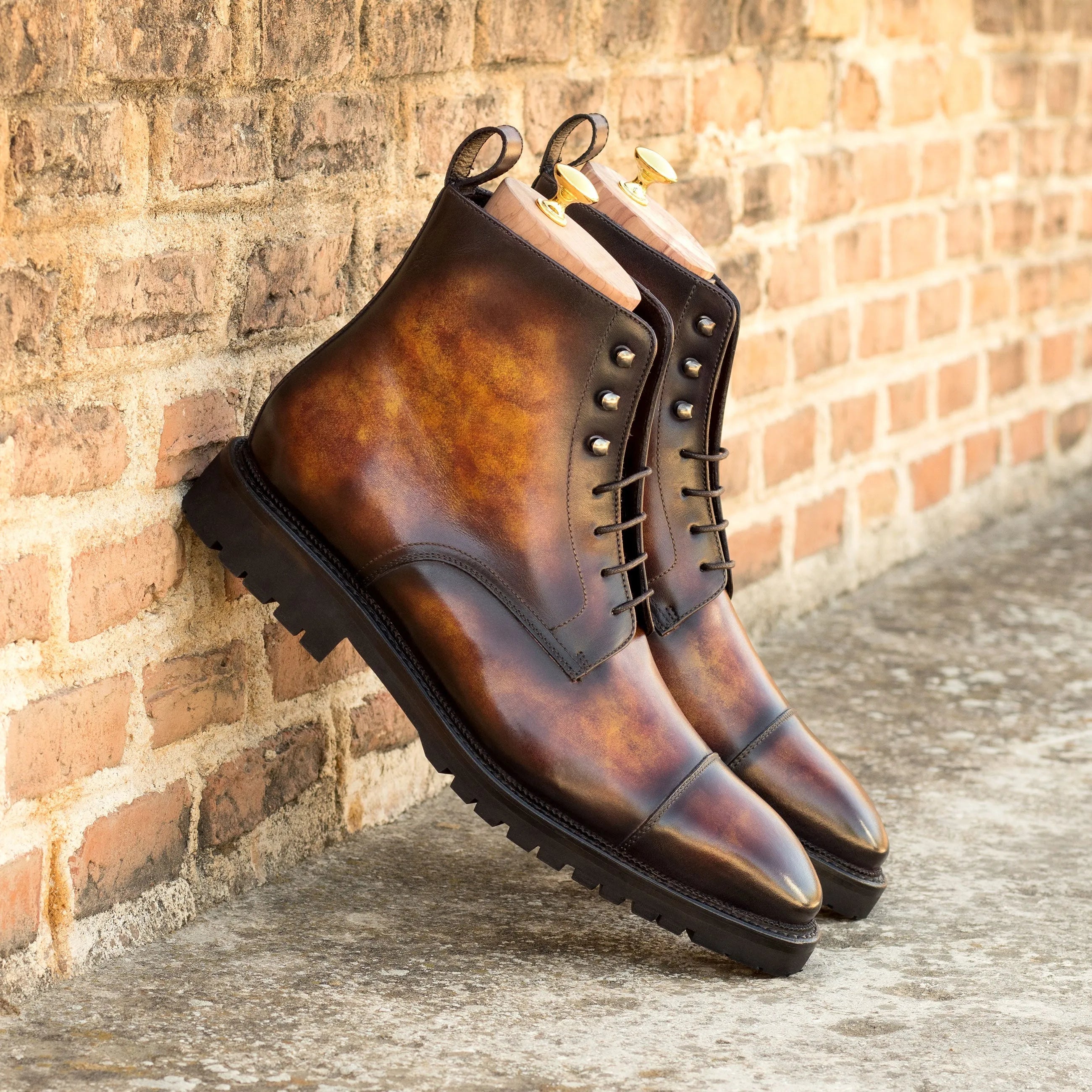Frankoz Patina Jumper brown leather lace-up boots
