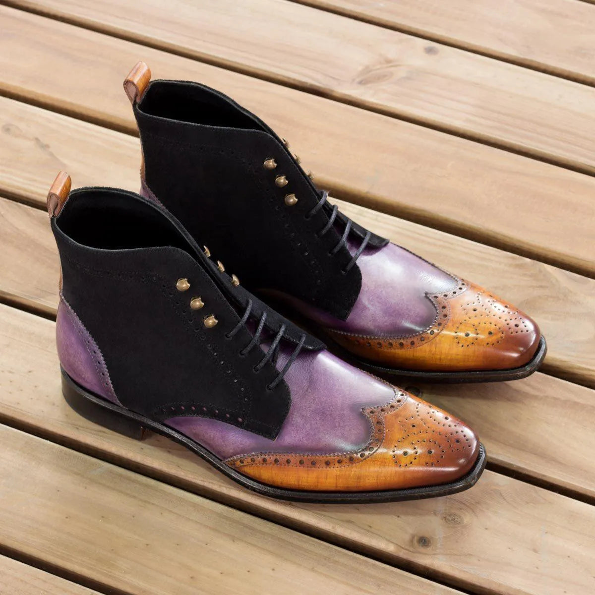 Freddy Patina Military brogue boots in two-tone leather and suede
