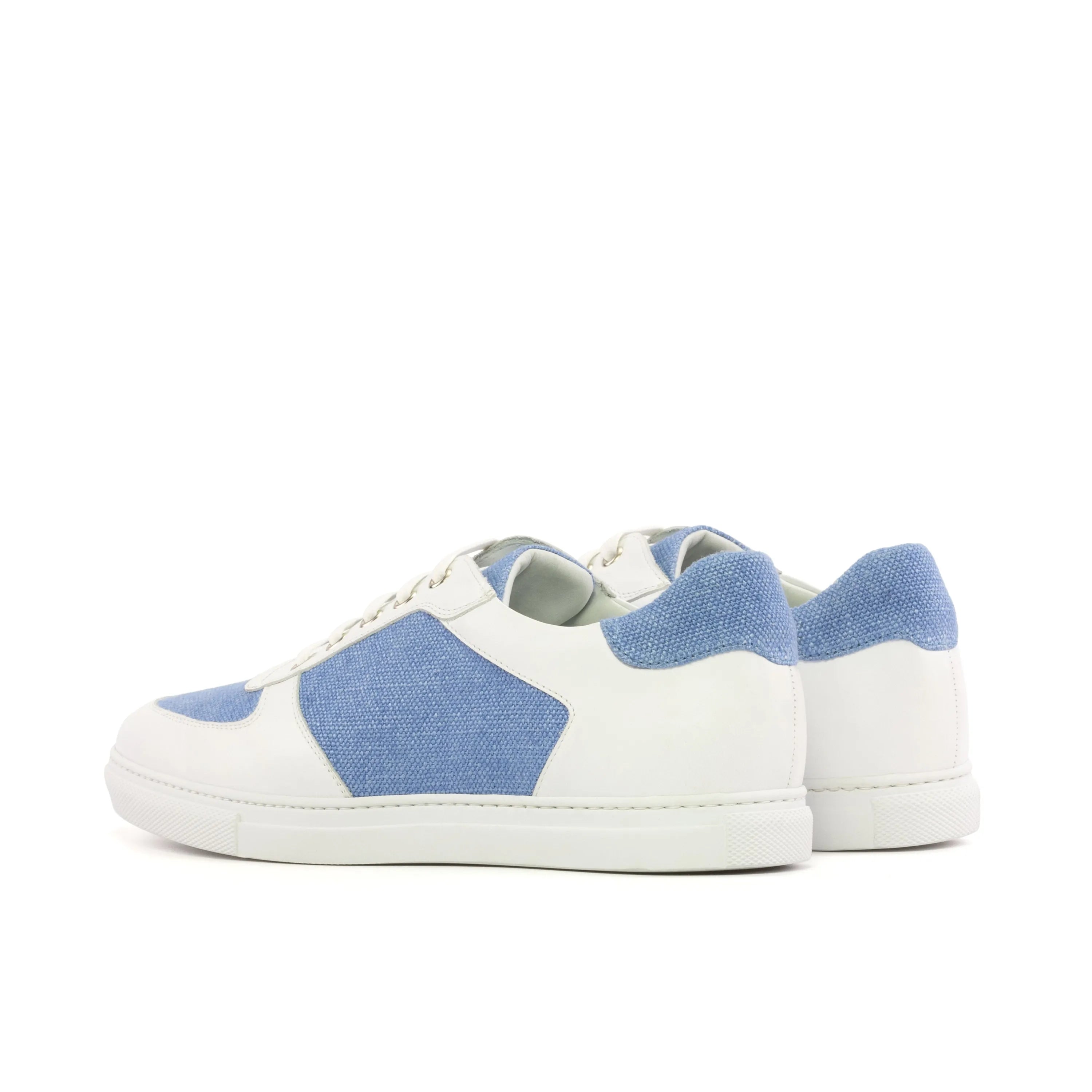 G49 Low white nappa leather and blue linen low top sneakers