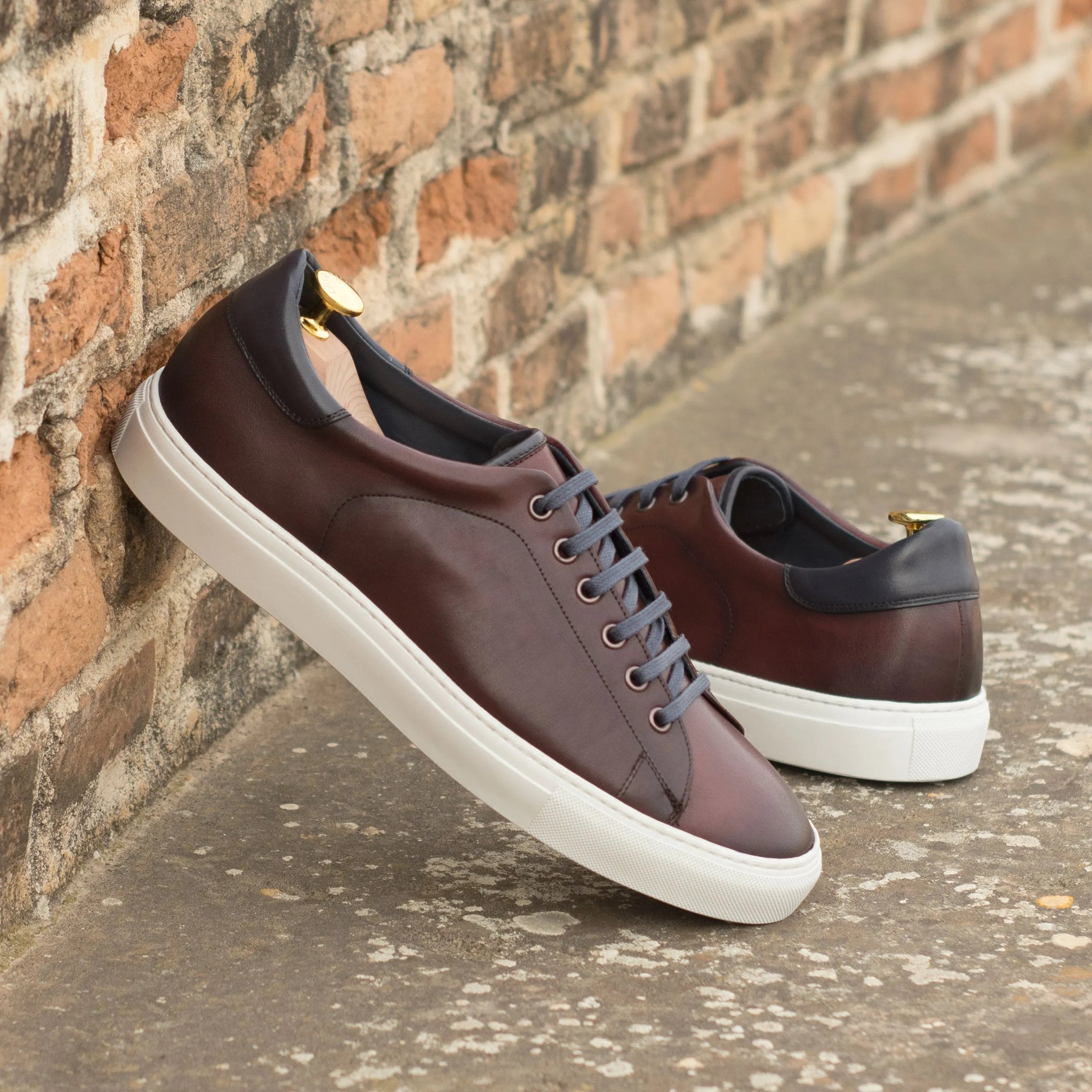 Burgundy leather Gake Trainer Sneakers II cupsole trainer back view